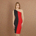 One-Shoulder Color Block Bodycon Midi Dress