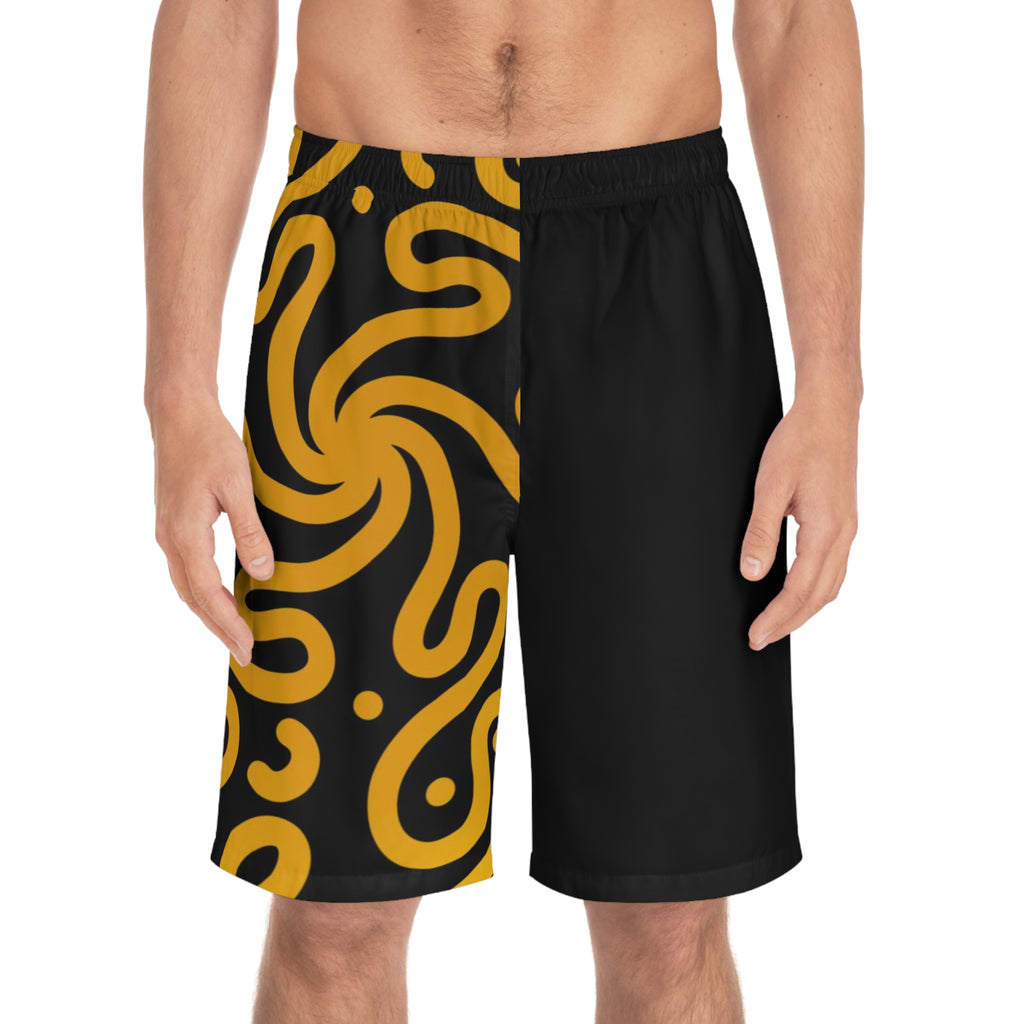 Black & Gold Swirl Board Shorts