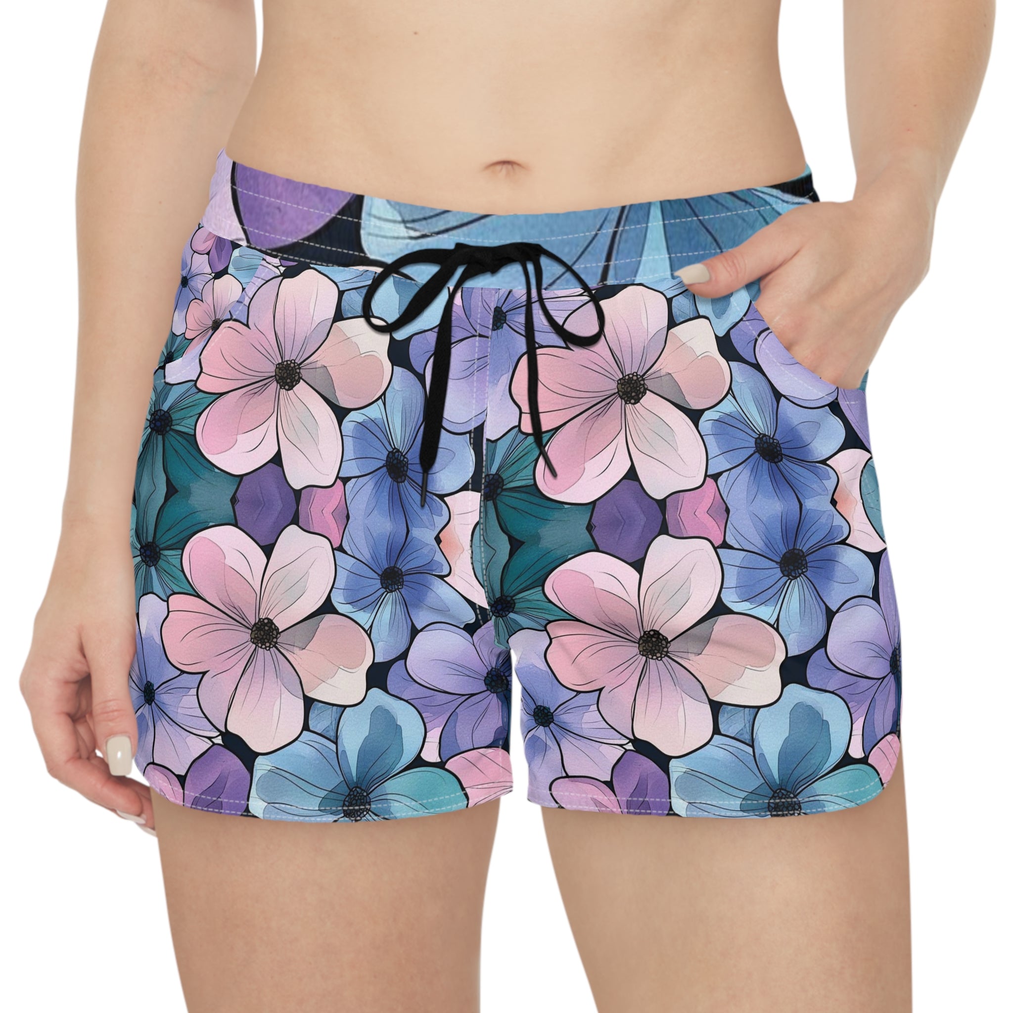 Floral Pastel Lounge Shorts — Women's Casual Flower Print Beach Shorts