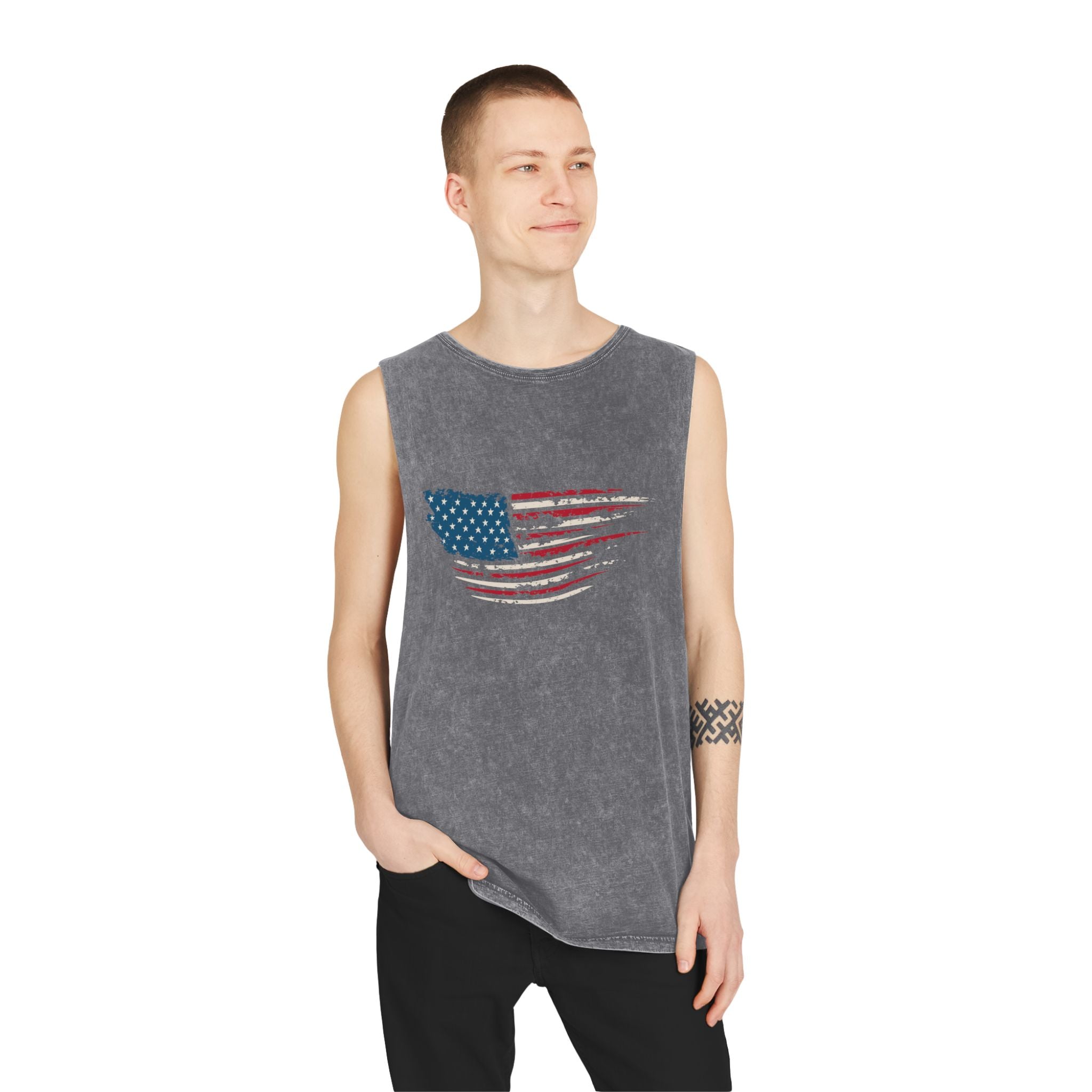 “Stars, Stripes & Sleeveless Vibes” – USA Flag Tank Top for 4th of July Fireworks & Freedom