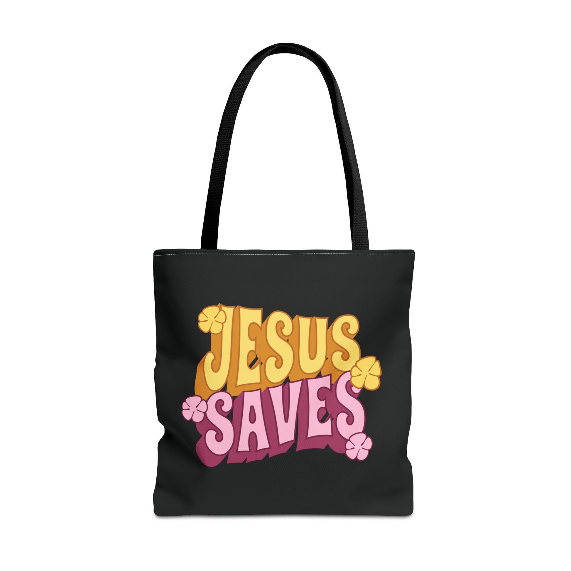 "Jesus Saves" Retro Christian Tote Bag - Stylish Eco-Friendly Shopper for Faithful Souls