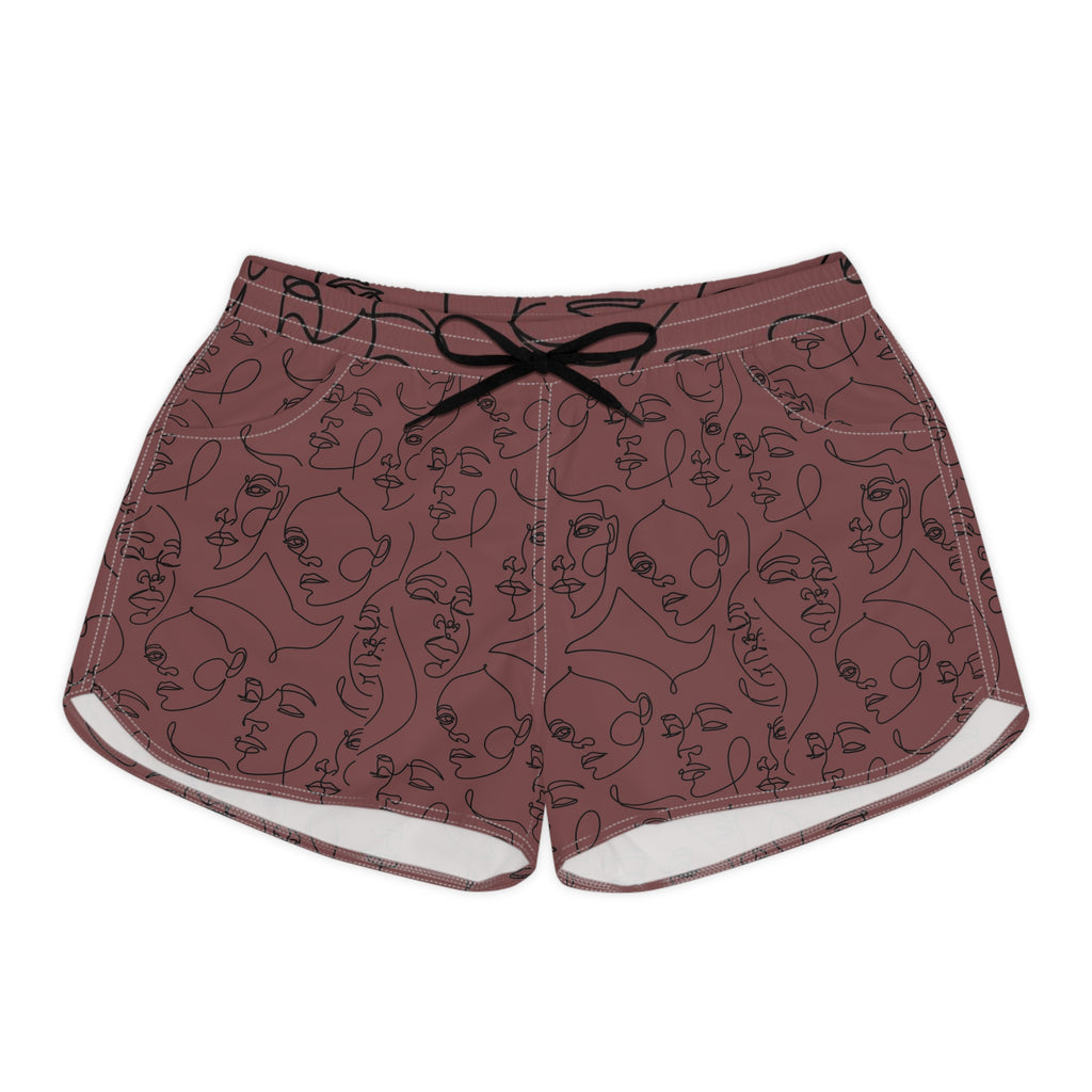 Abstract Muse Women’s Board Shorts-Artistic Face Print Swim & Surf Shorts