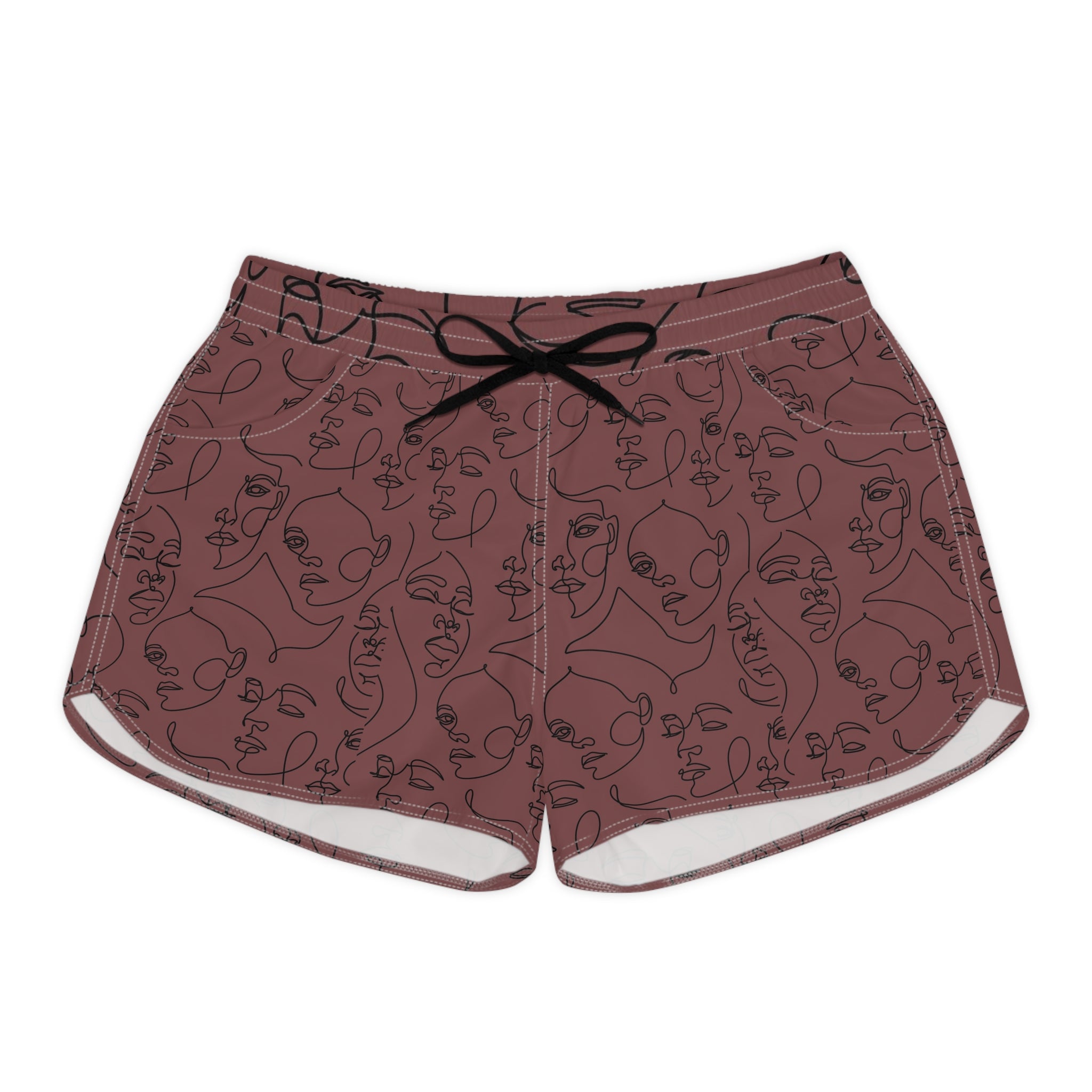 Abstract Muse Women’s Board Shorts-Artistic Face Print Swim & Surf Shorts