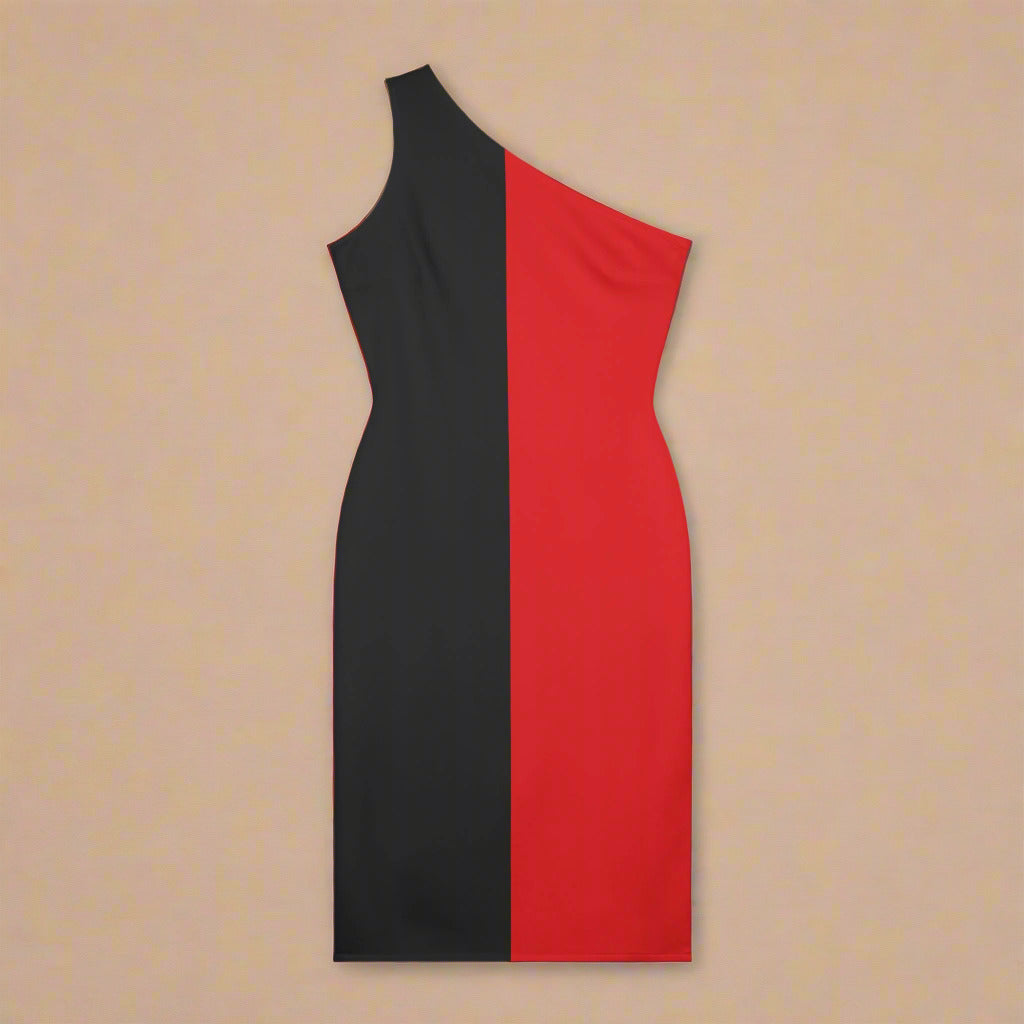 One-Shoulder Color Block Bodycon Midi Dress