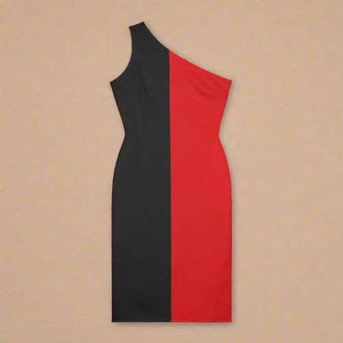 One-Shoulder Color Block Bodycon Midi Dress