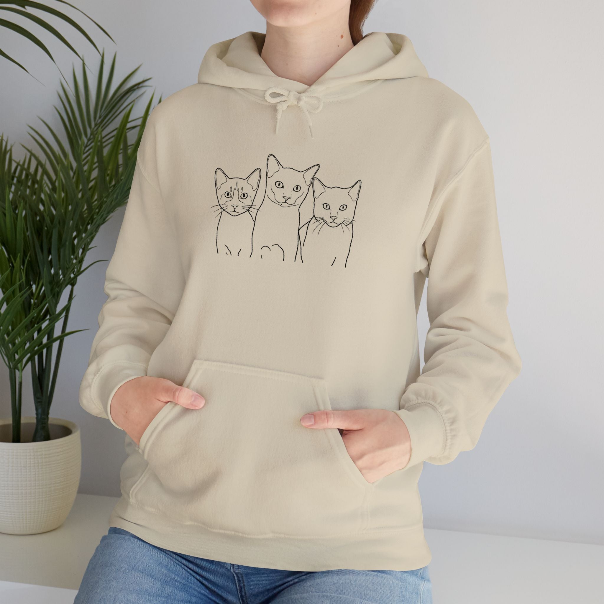 Triple Trouble Cat Hoodie – Unisex Unisex Heavy Blend™ Comfort with Embroidered Whiskers