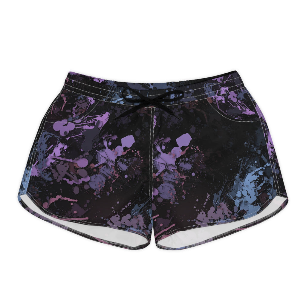 Paint Splatter Women's Casual Shorts -Purple & Black All-Over Print Lounge and Beach Shorts