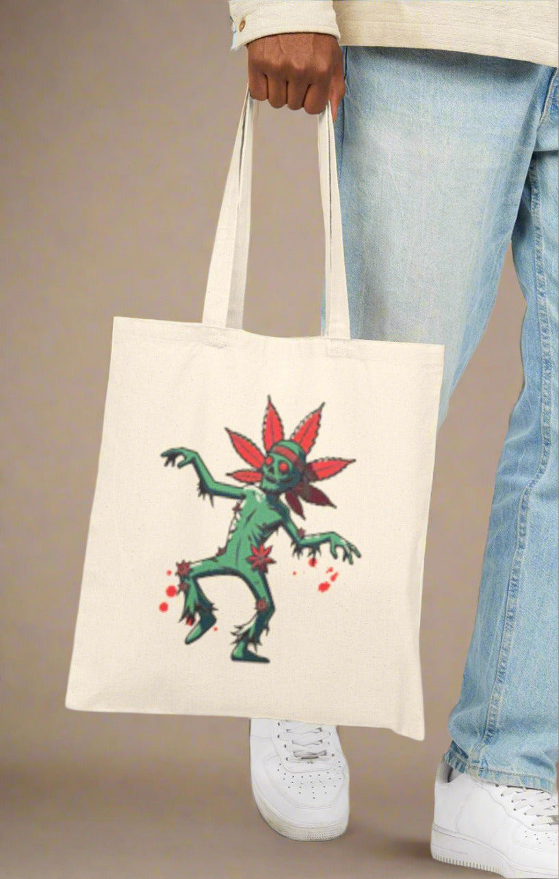 Creepin' It Real Halloween Cotton Canvas Tote Bag – Treats, Tricks & Trippy Vibes!