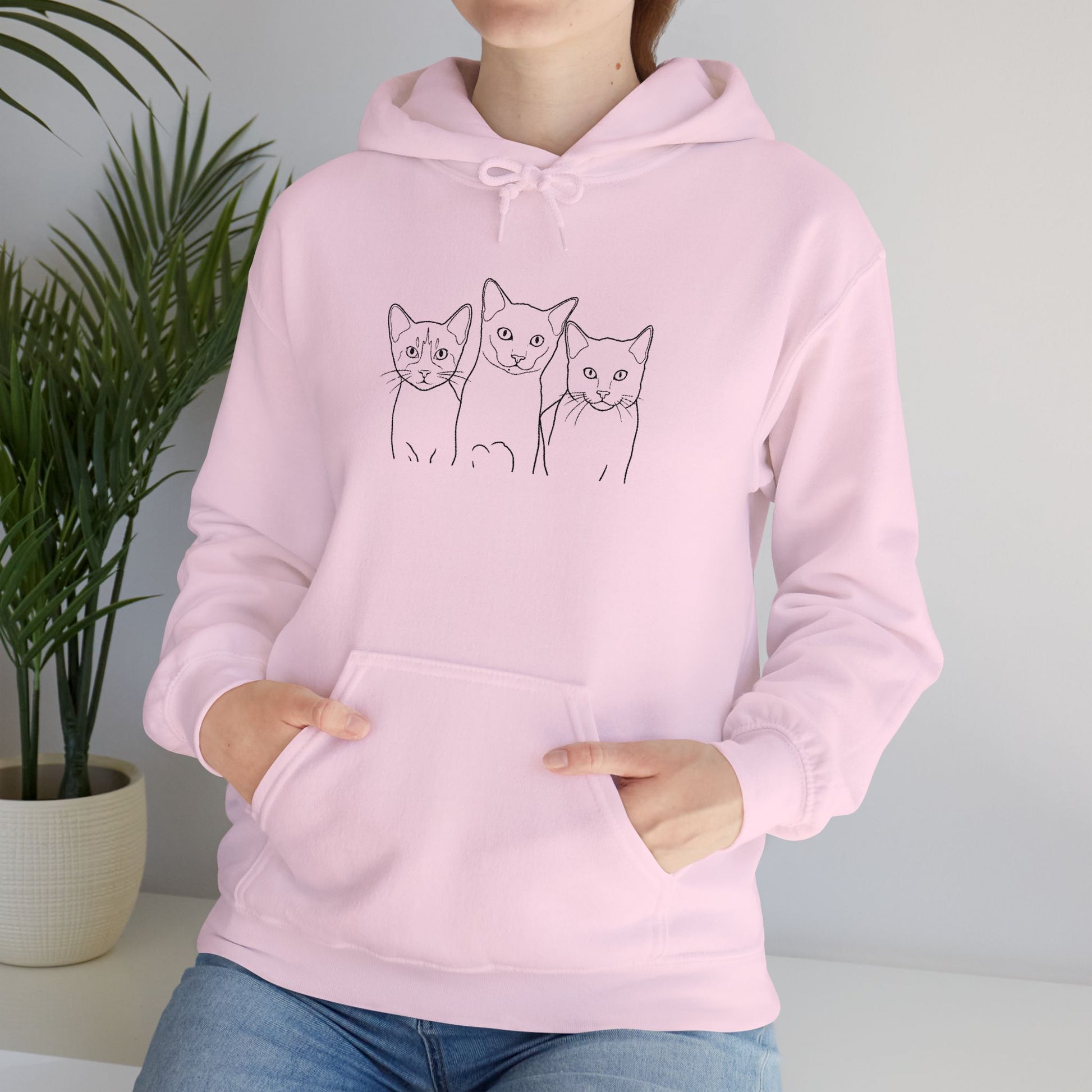 Triple Trouble Cat Hoodie – Unisex Unisex Heavy Blend™ Comfort with Embroidered Whiskers