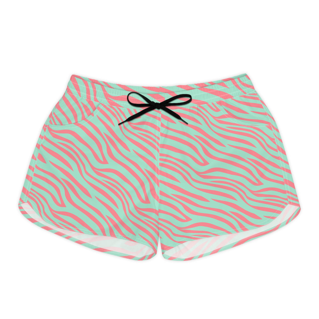 Mint & Coral Zebra Print Women's Casual Shorts — Summer Lounge & Beachwear