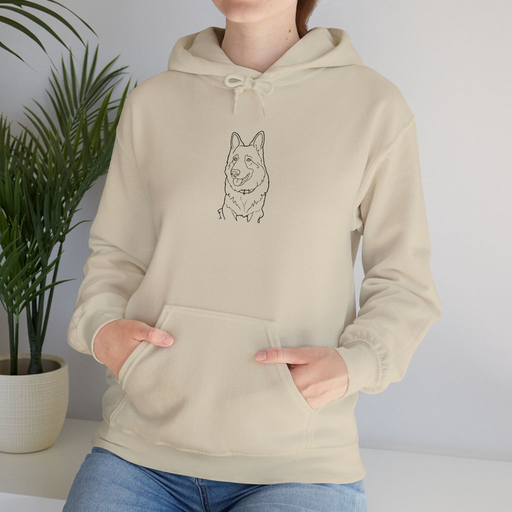 Minimalist German Shepherd Hoodie — Hand-Drawn Dog Portrait Pullover