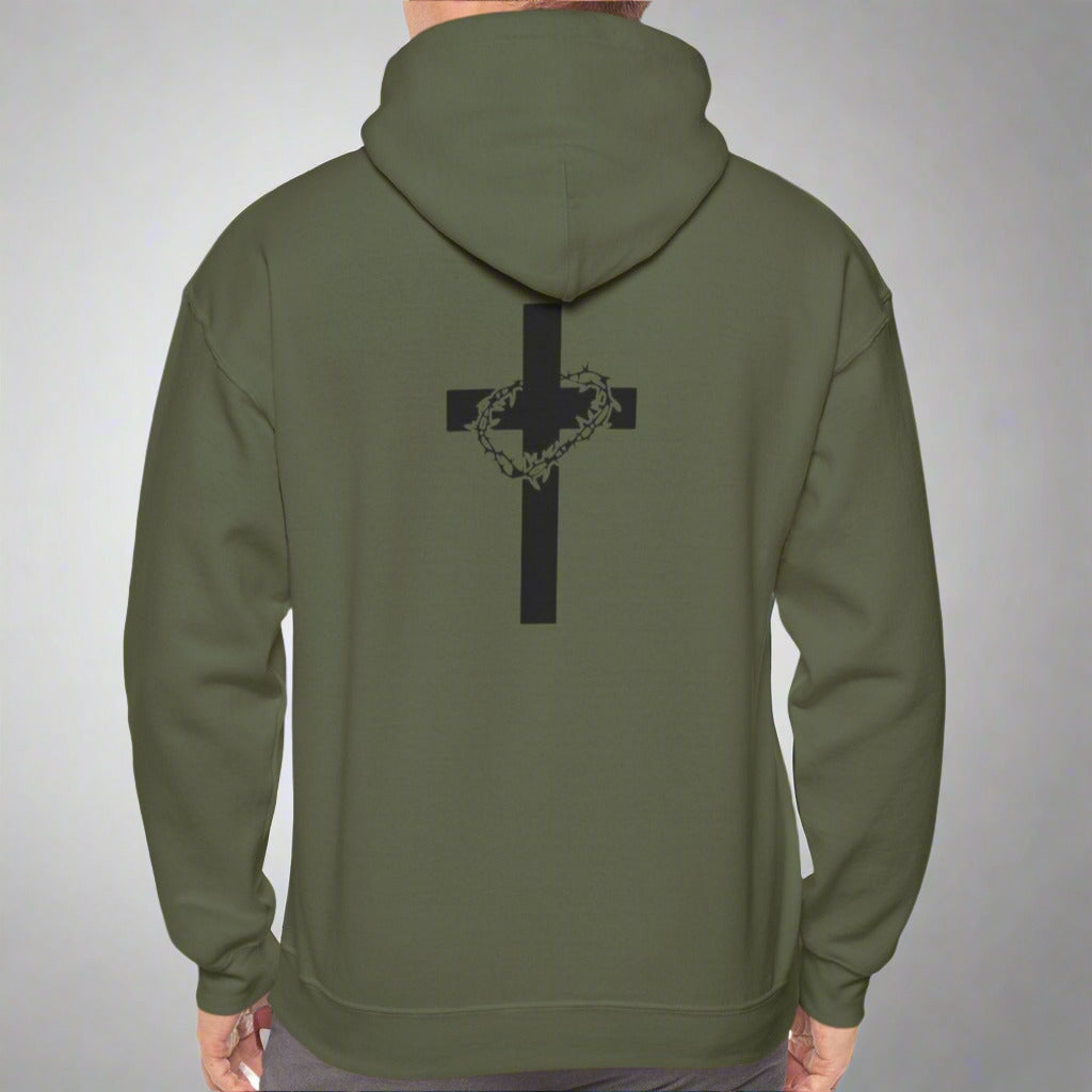 "He Is Risen" Cross & Crown of Thorns Christian Hoodie – Faith in Every Thread