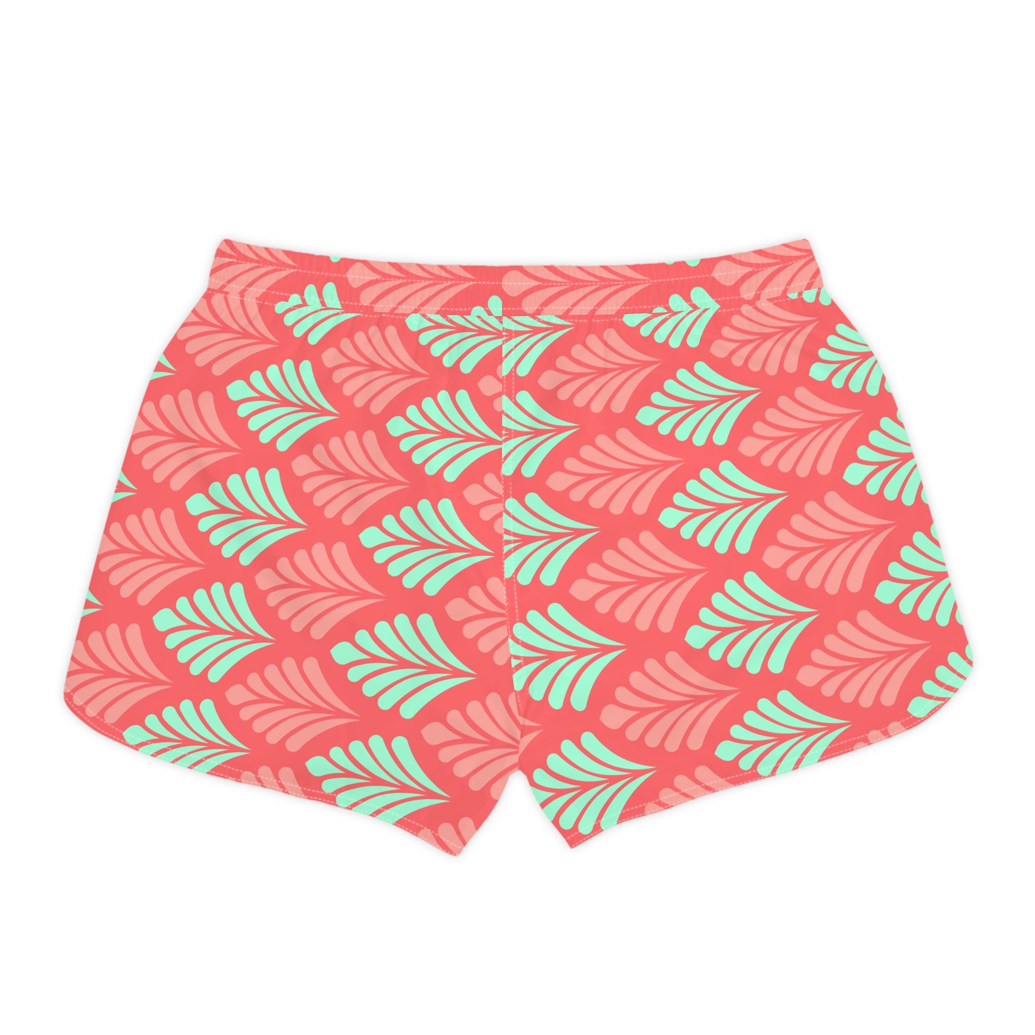 Coral Mint Leaf Pattern Women's Casual Shorts — Tropical Summer Lounge Shorts