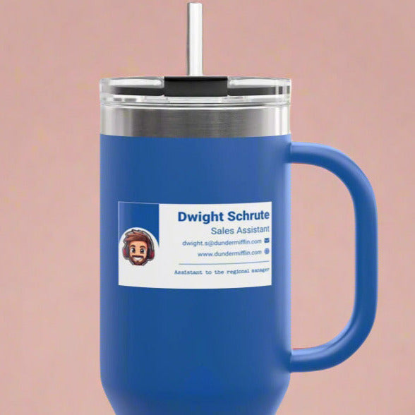 Custom Insulated Coffee Tumbler with Logo, Handle & Straw-Office Business Card Tumbler