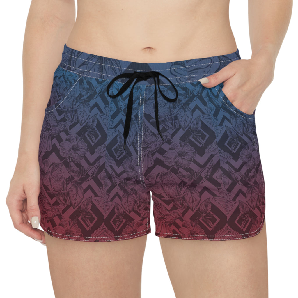Tropical Twilight Hummingbird Stylish Womens Swim Shorts & Surf Ready Beachwear