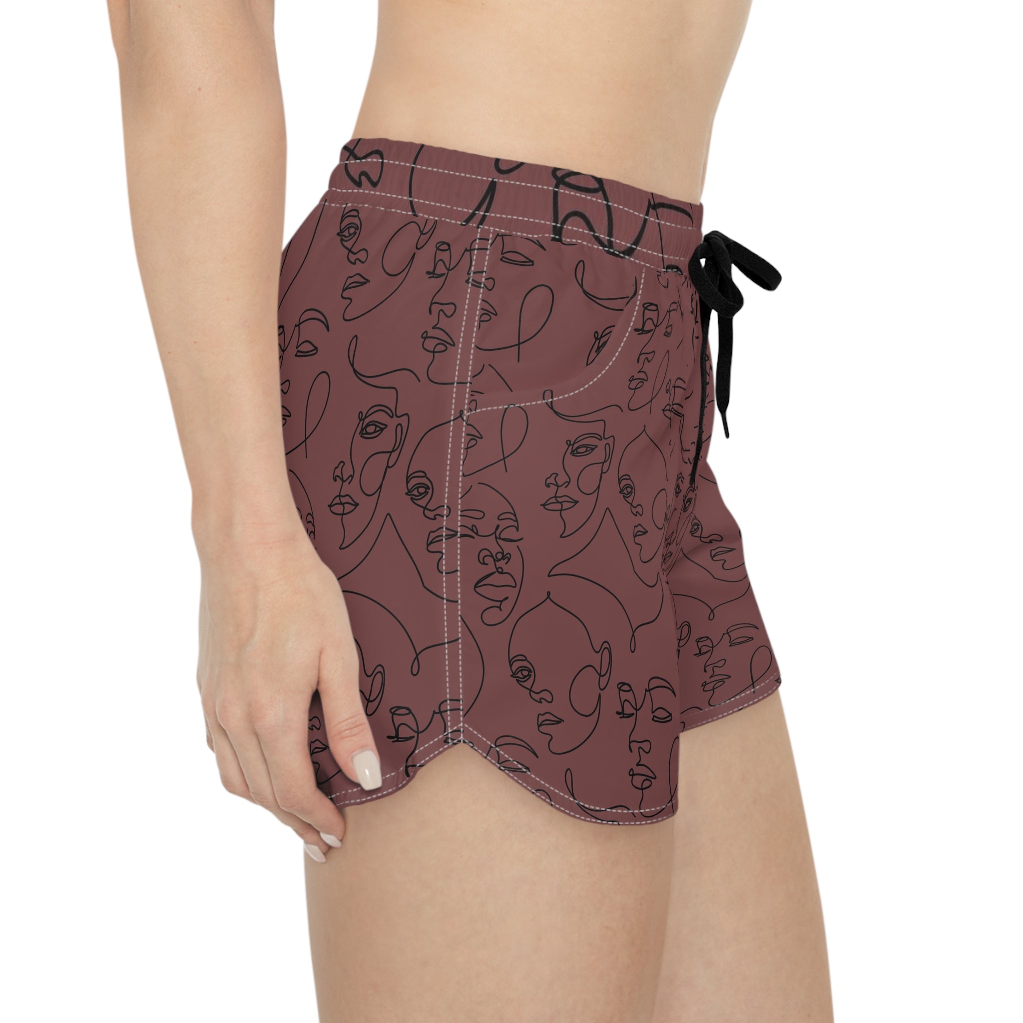Abstract Muse Women’s Board Shorts-Artistic Face Print Swim & Surf Shorts