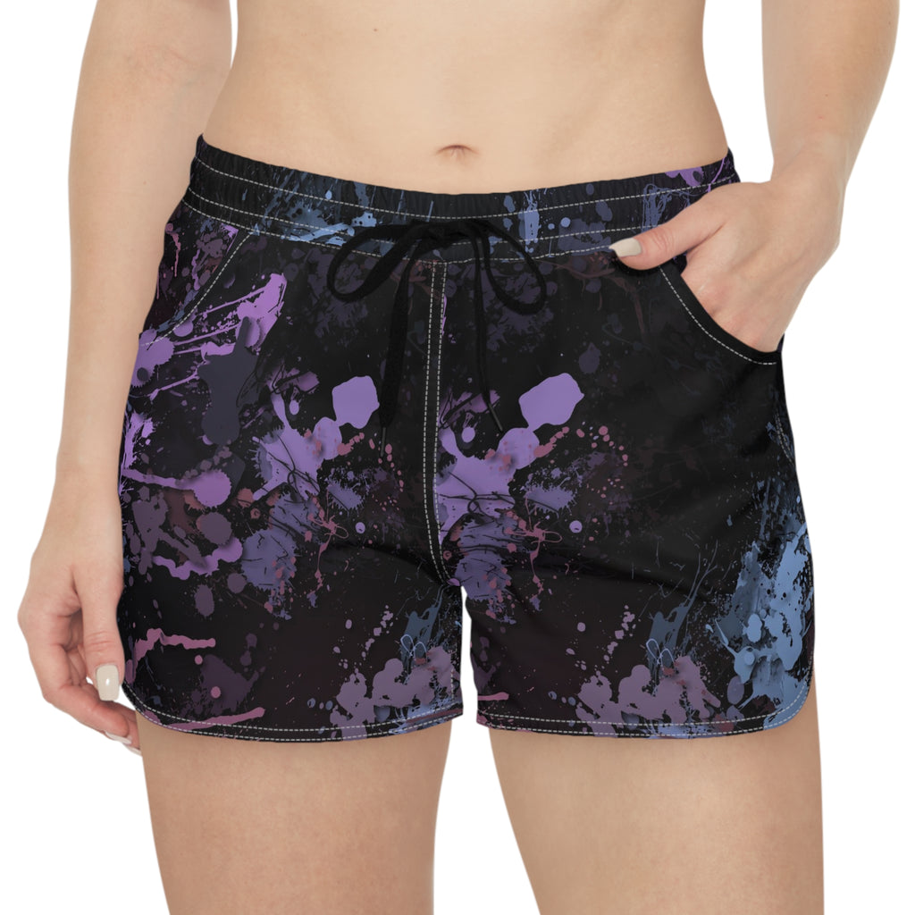 Paint Splatter Women's Casual Shorts -Purple & Black All-Over Print Lounge and Beach Shorts