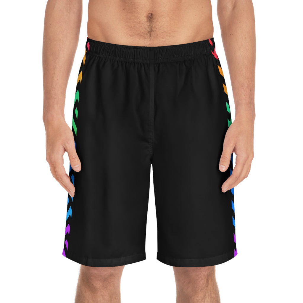 Men's Chevron Board Shorts — Black Beach Swim Trunks