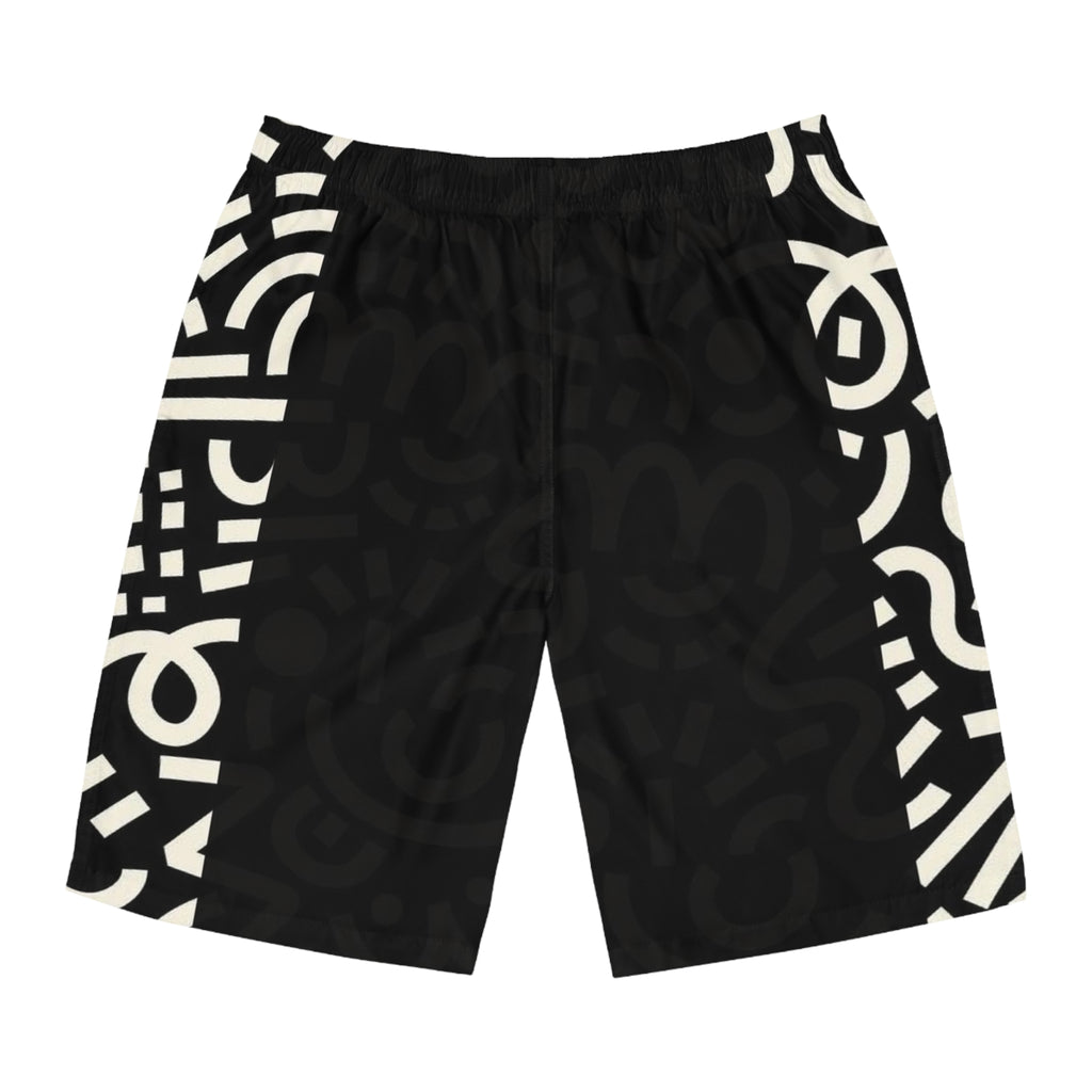 Men's Black Abstract Monochrome Board Shorts