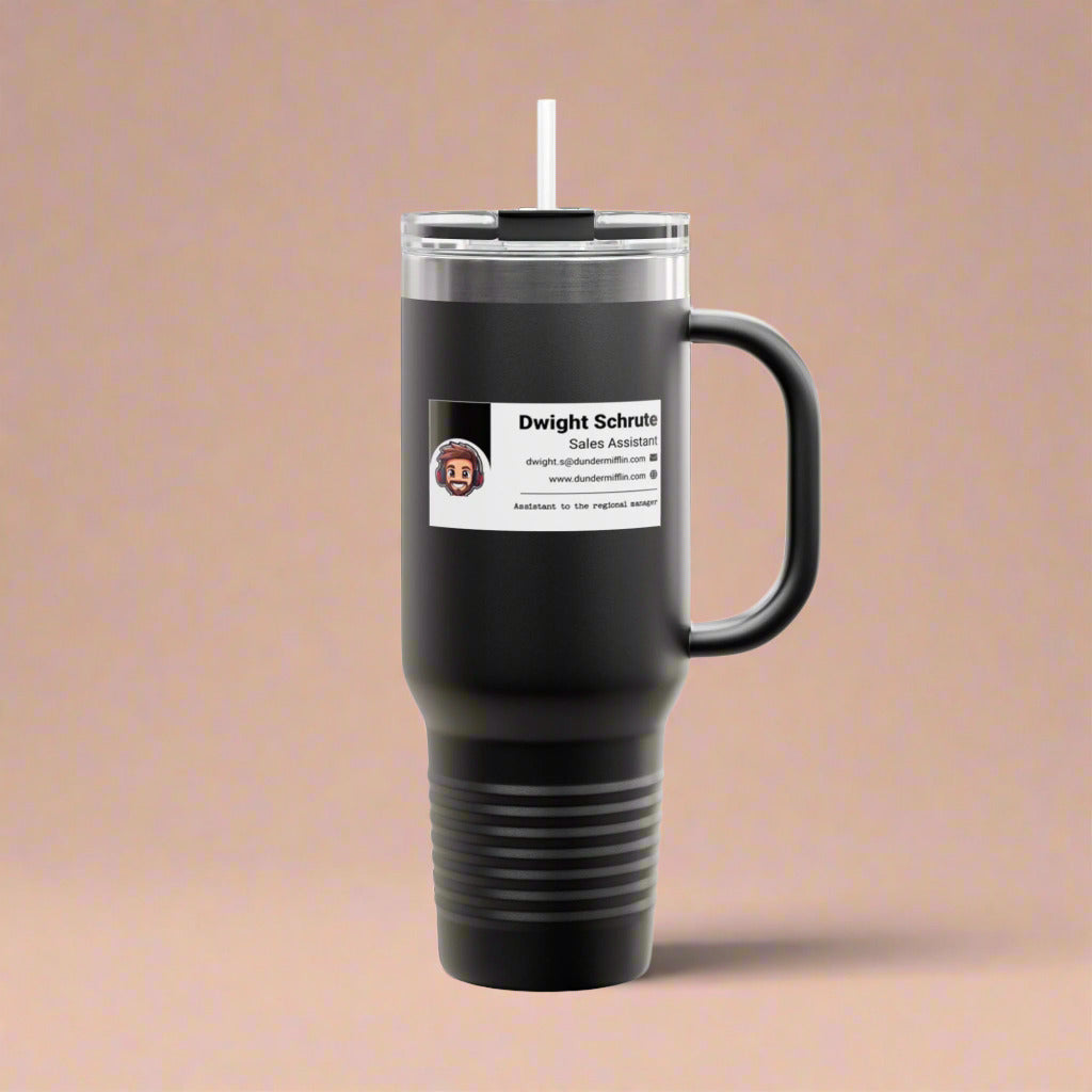 Custom Insulated Coffee Tumbler with Logo, Handle & Straw-Office Business Card Tumbler