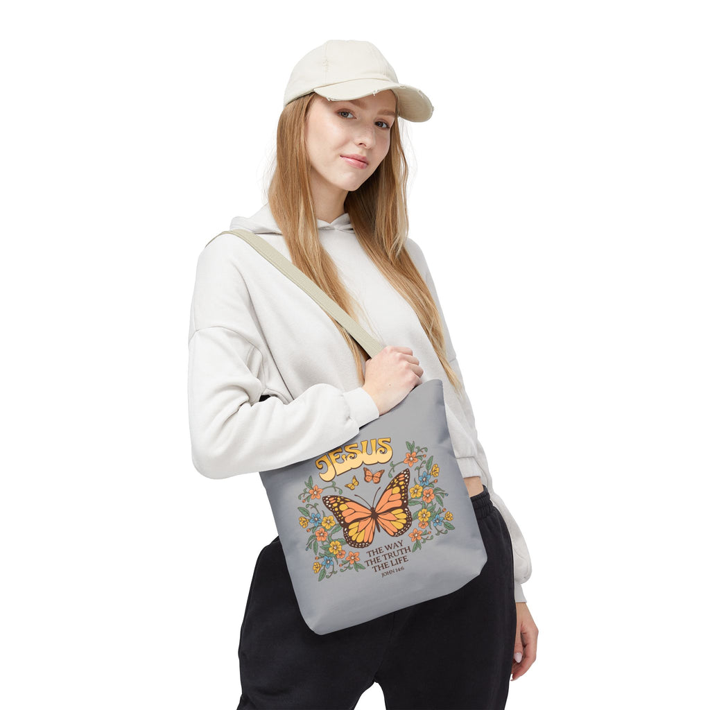 "Jesus: The Way, The Truth, The Life" Butterfly Christian Tote Bag - Faith-Inspired Eco-Friendly Carryall