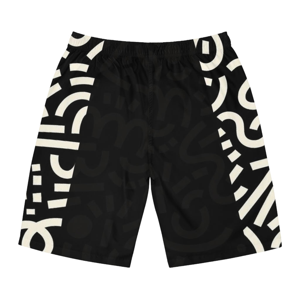 Men's Black Abstract Monochrome Board Shorts