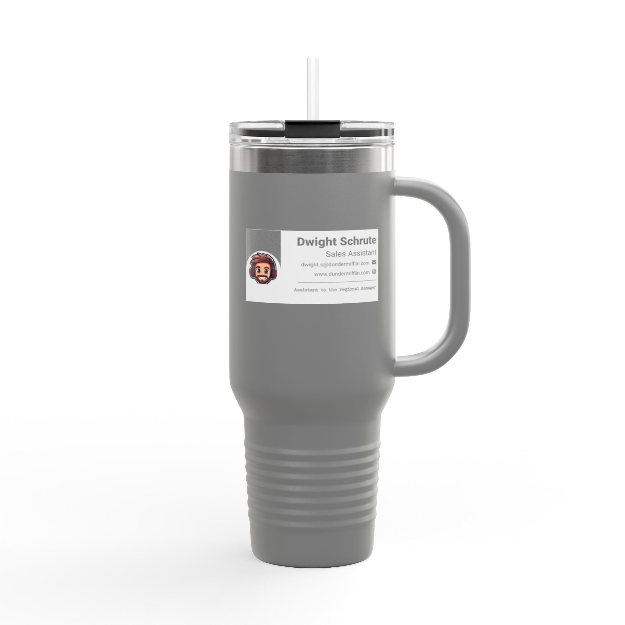 Custom Insulated Coffee Tumbler with Logo, Handle & Straw-Office Business Card Tumbler