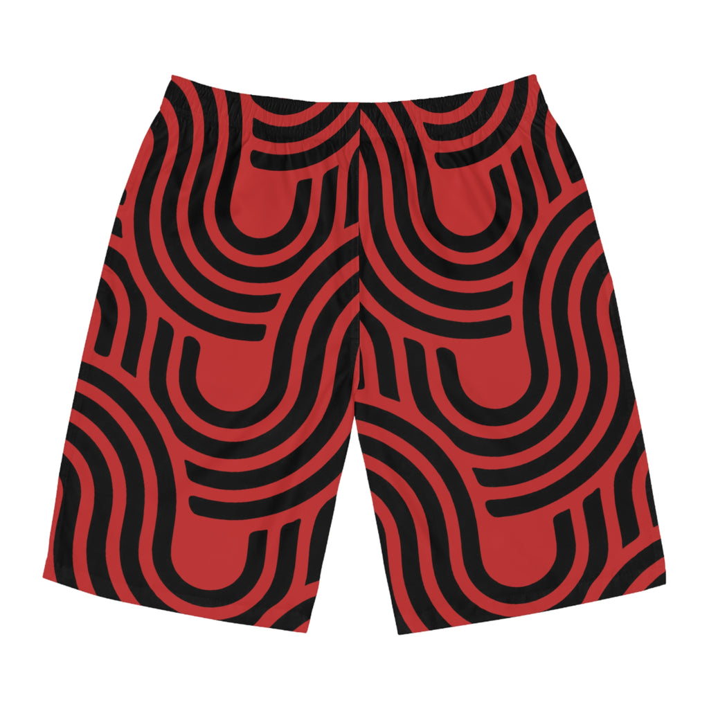 Retro Red & Black Geometric Board Shorts