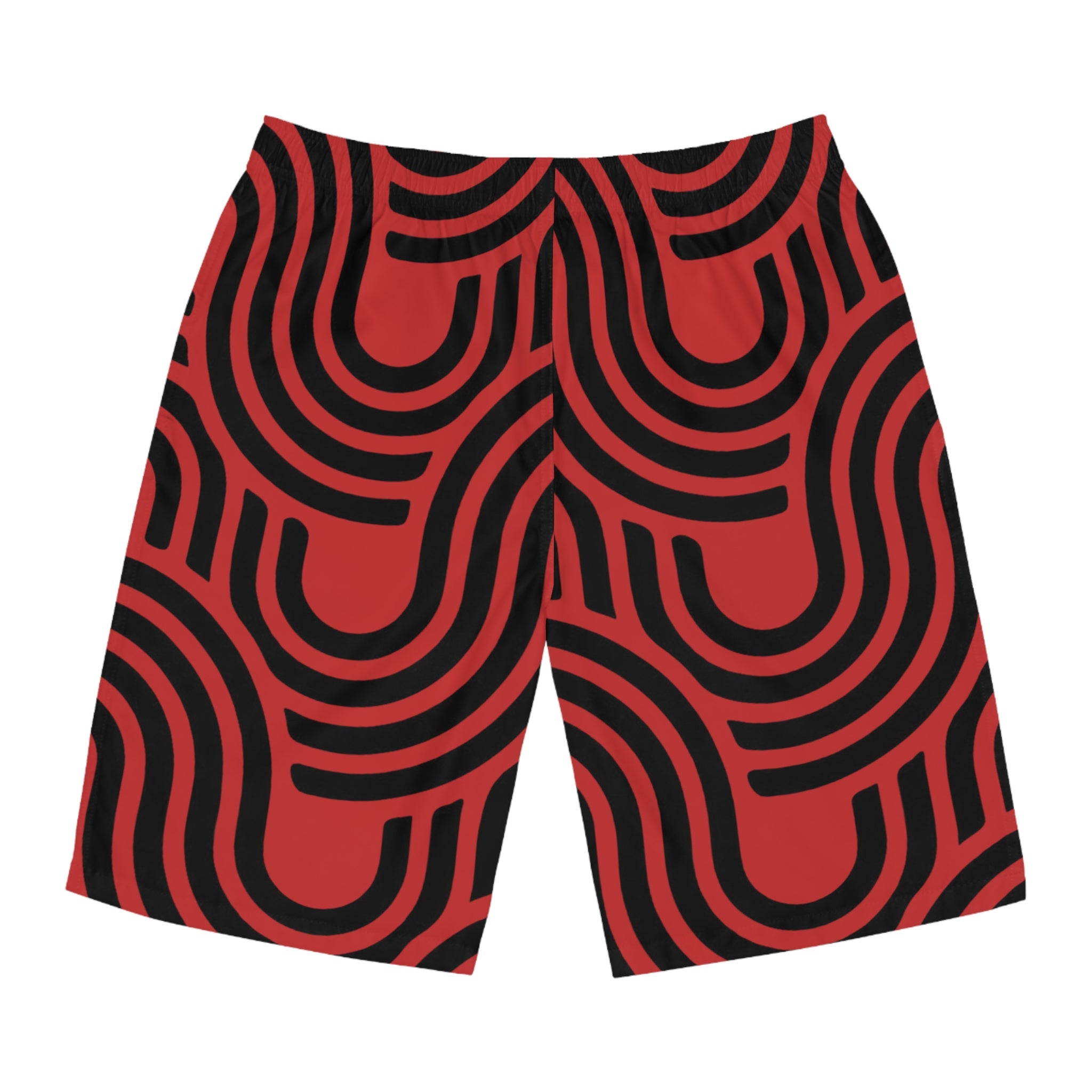 Retro Red & Black Geometric Board Shorts