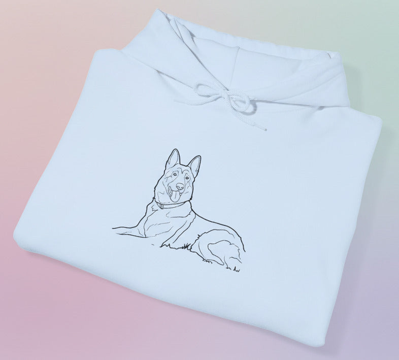 German Shepherd Outline Hoodie — Minimal Dog Line Art Sweatshirt