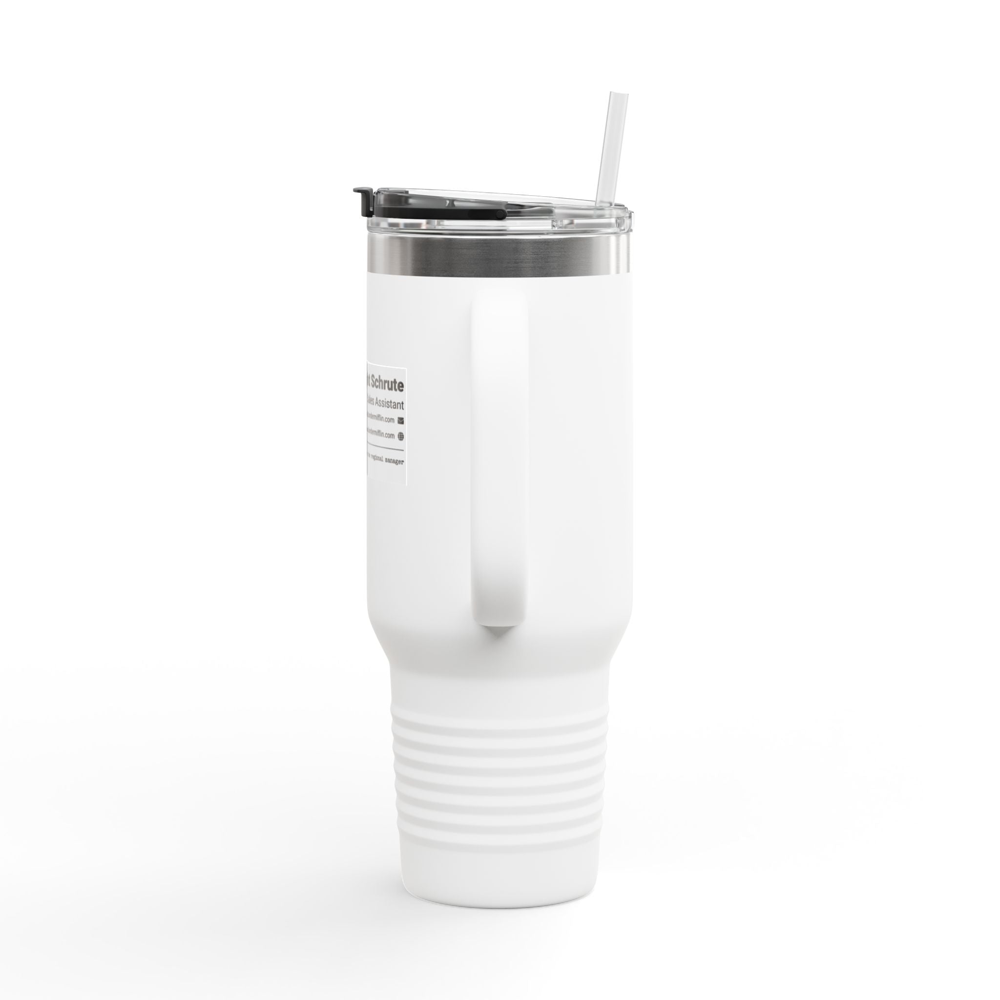 Custom Insulated Coffee Tumbler with Logo, Handle & Straw-Office Business Card Tumbler