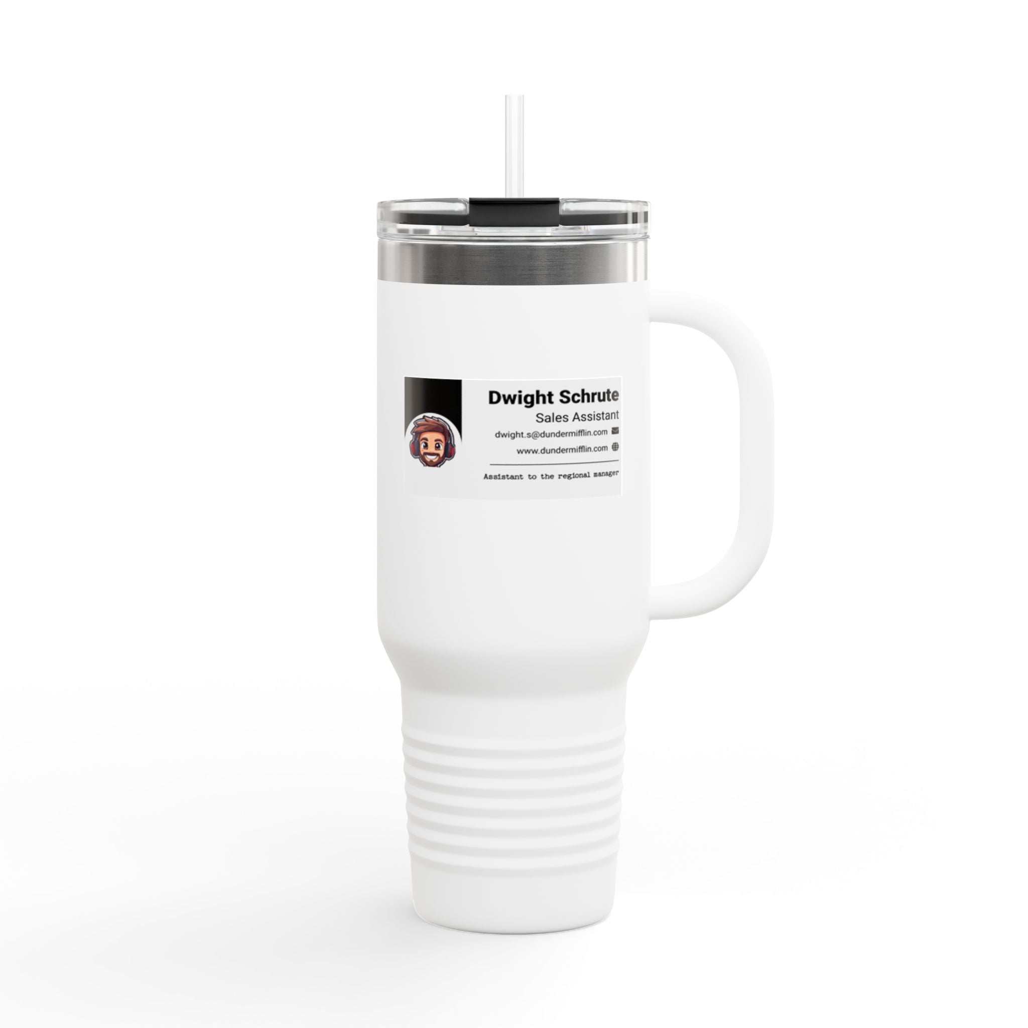 Custom Insulated Coffee Tumbler with Logo, Handle & Straw-Office Business Card Tumbler