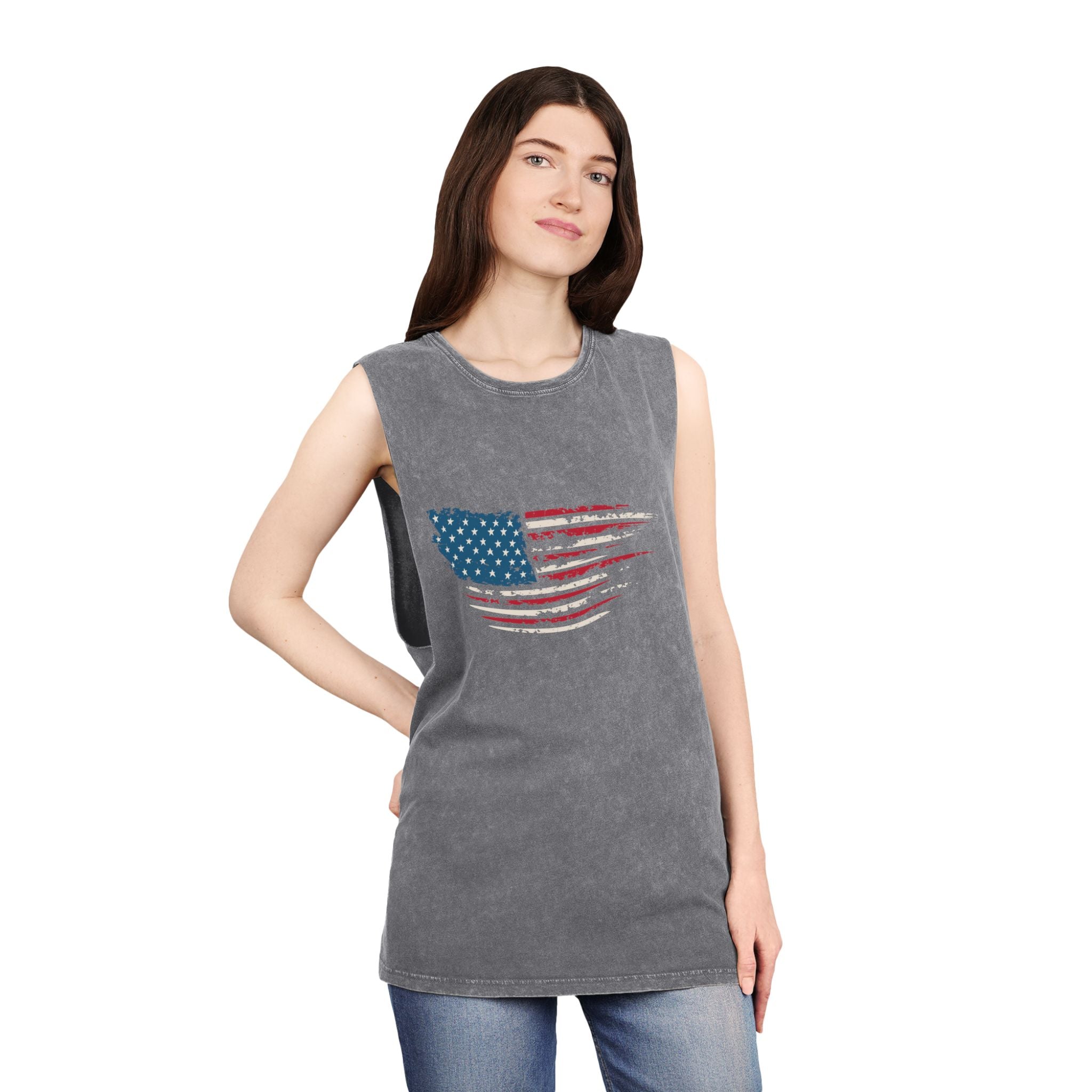 “Stars, Stripes & Sleeveless Vibes” – USA Flag Tank Top for 4th of July Fireworks & Freedom