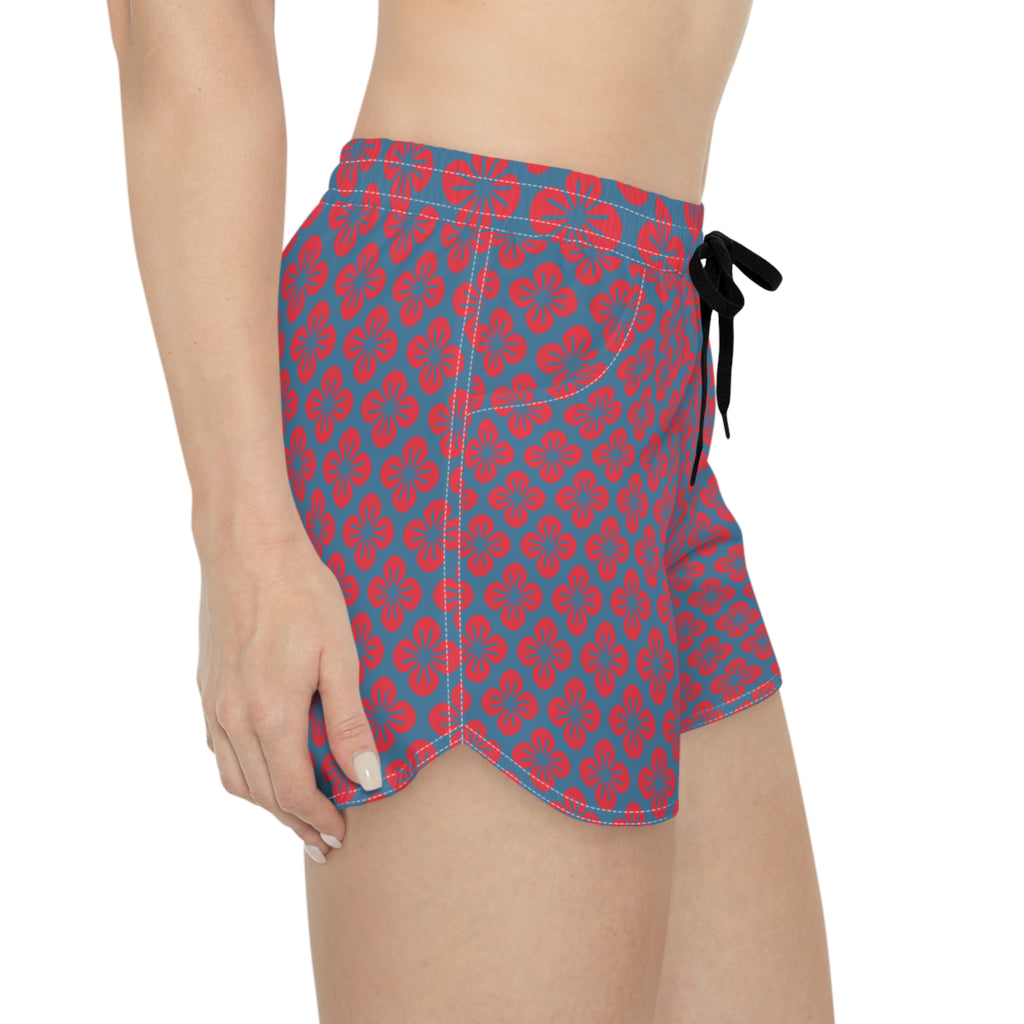 Retro Bloom Beach Board Shorts-Women’s Swim & Surf Shorts