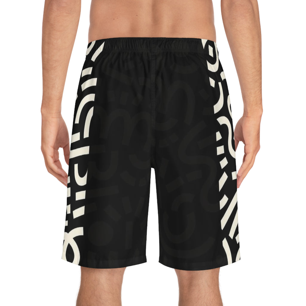 Men's Black Abstract Monochrome Board Shorts