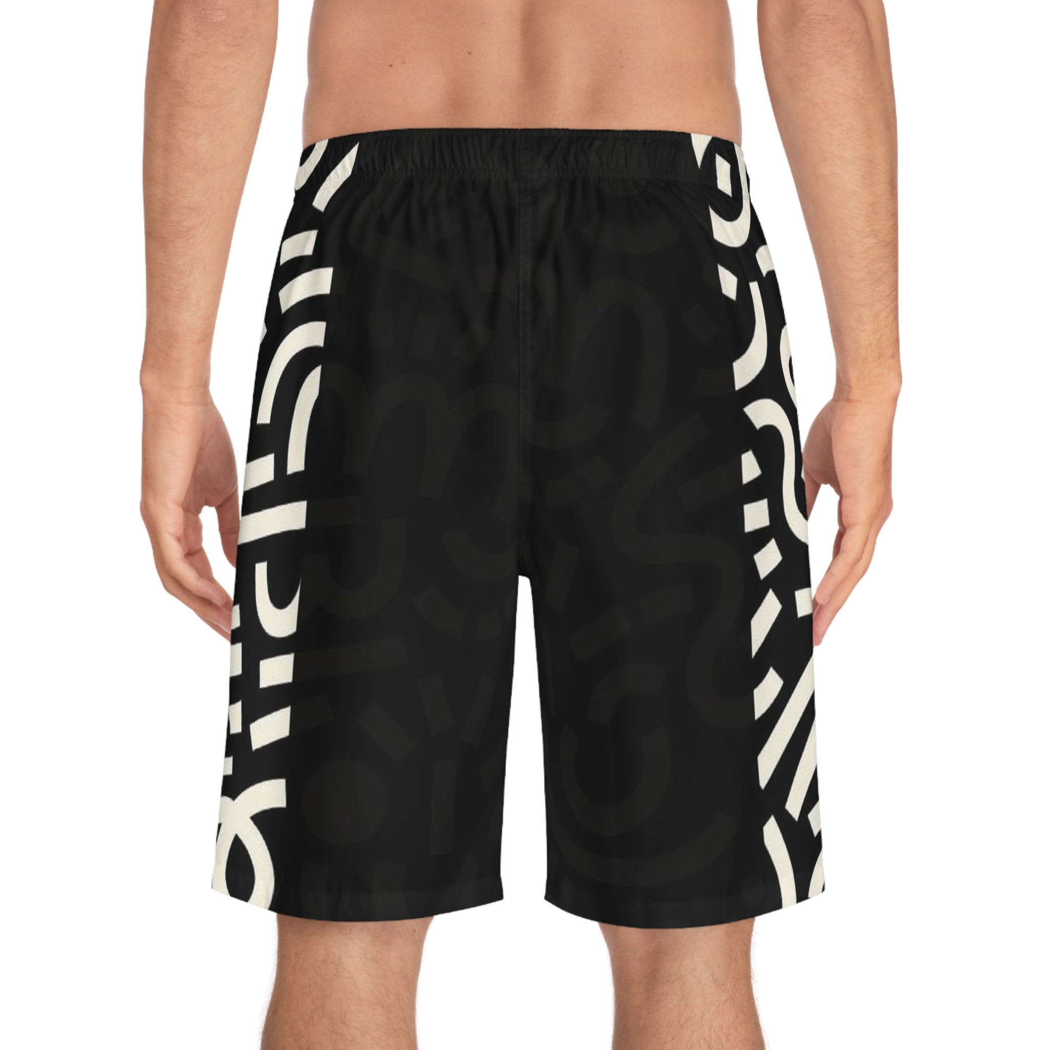 Men's Black Abstract Monochrome Board Shorts