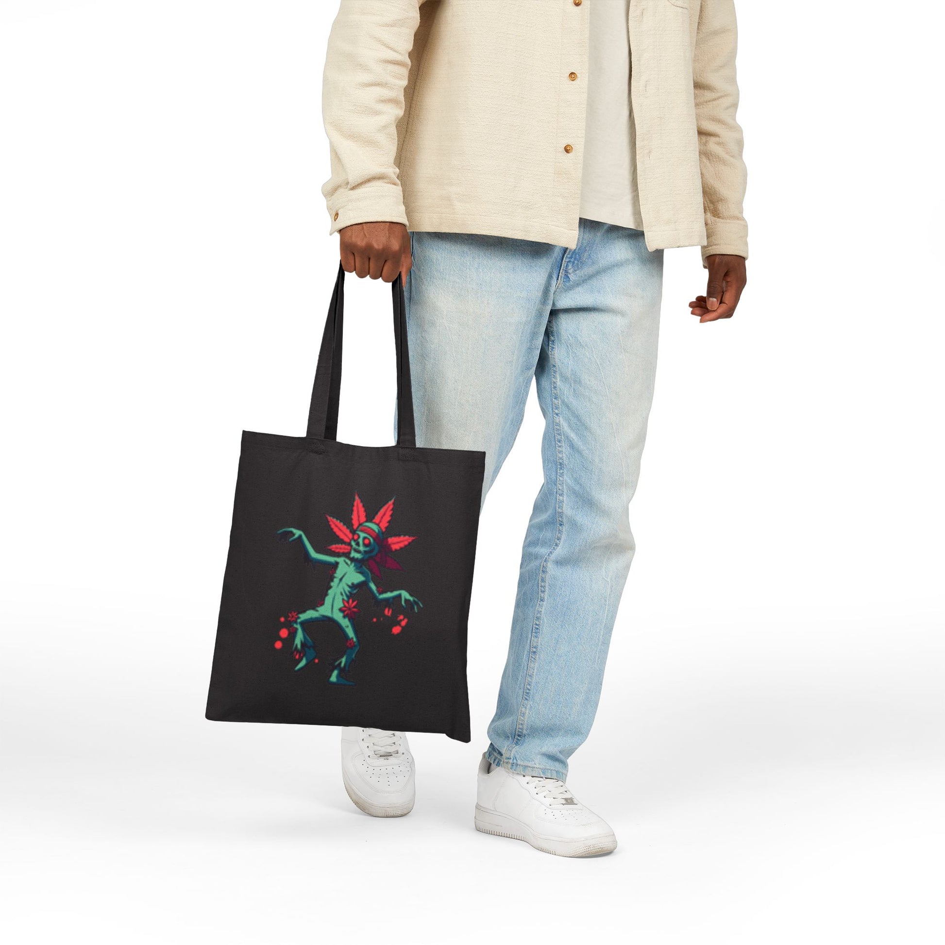 Creepin' It Real Halloween Cotton Canvas Tote Bag – Treats, Tricks & Trippy Vibes!