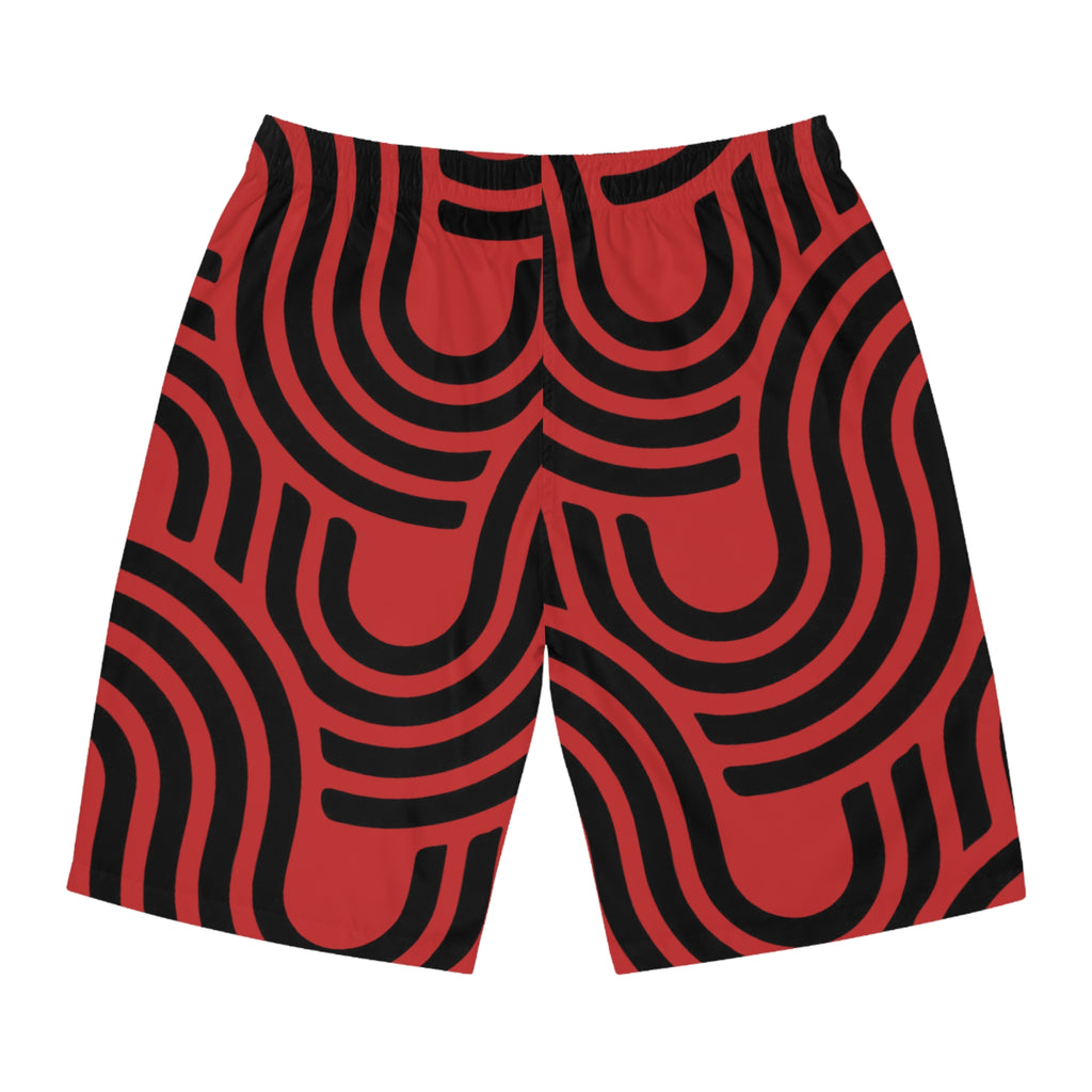Retro Red & Black Geometric Board Shorts