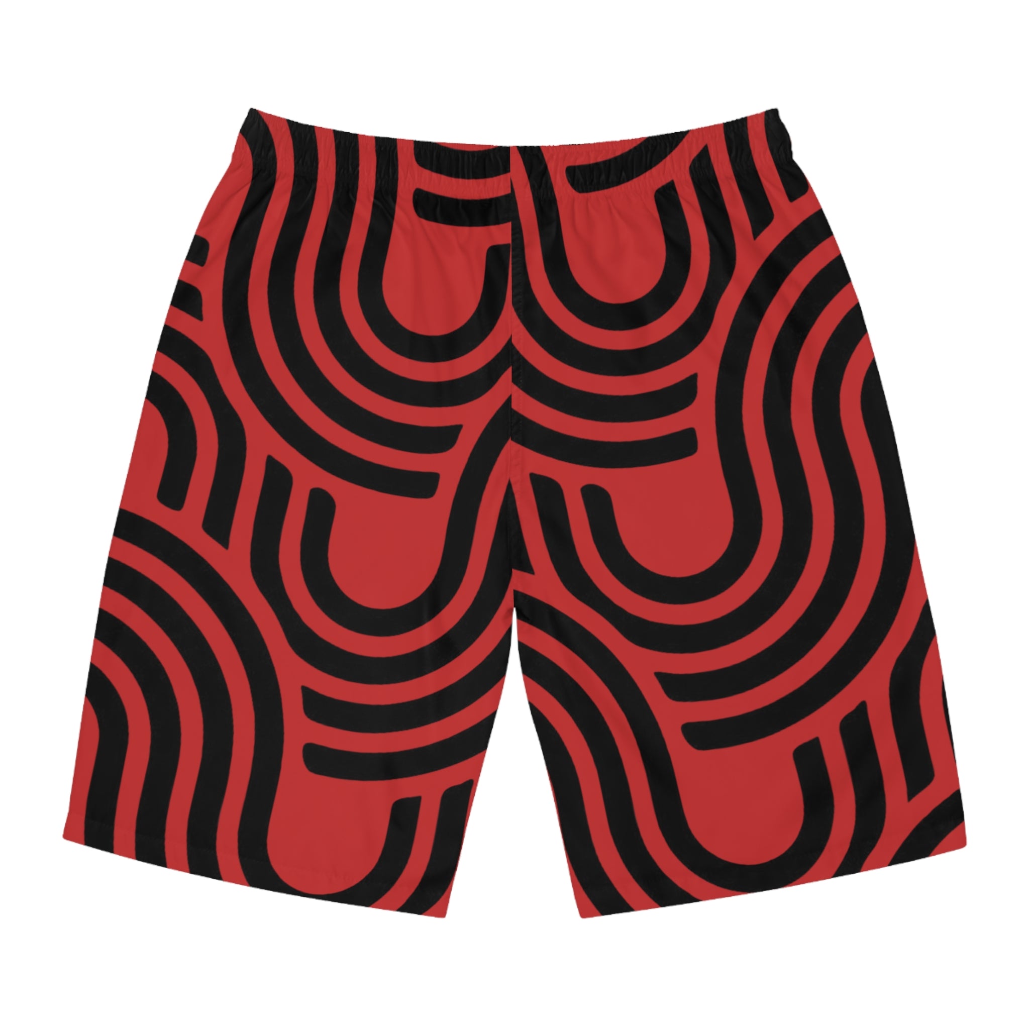 Retro Red & Black Geometric Board Shorts