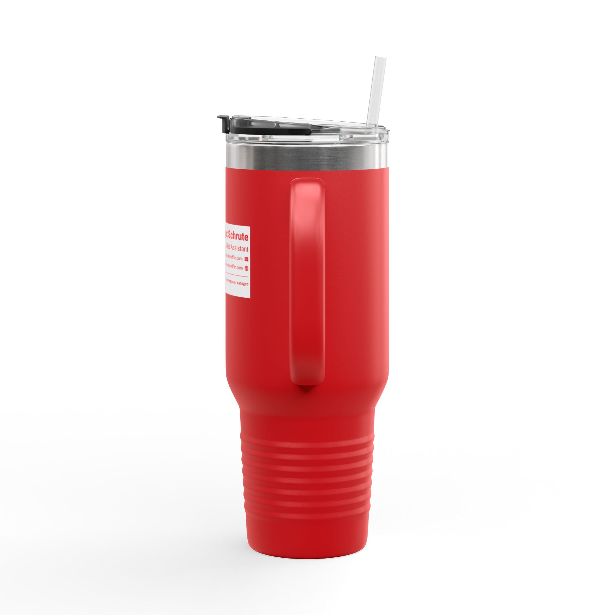 Custom Insulated Coffee Tumbler with Logo, Handle & Straw-Office Business Card Tumbler
