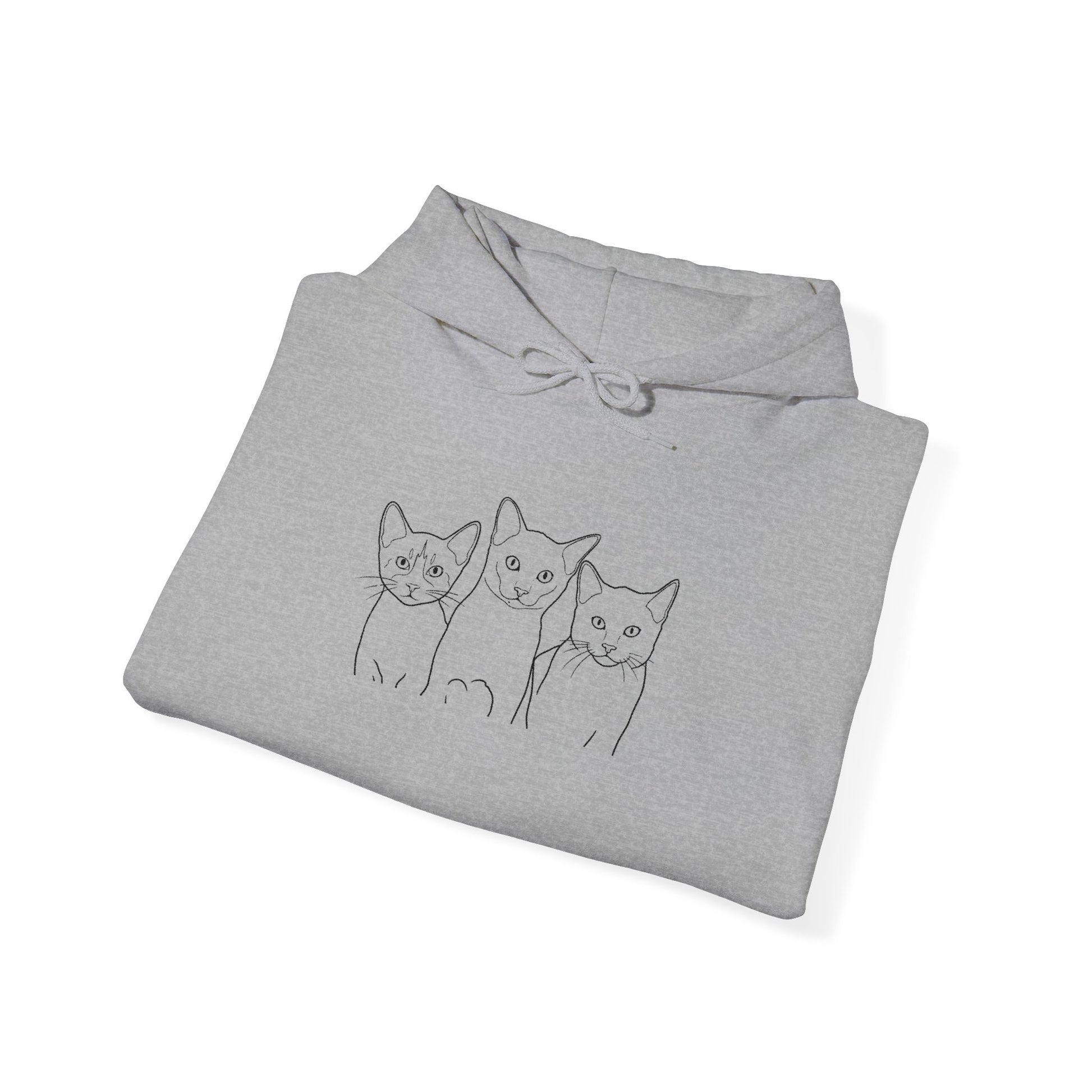 Triple Trouble Cat Hoodie – Unisex Unisex Heavy Blend™ Comfort with Embroidered Whiskers