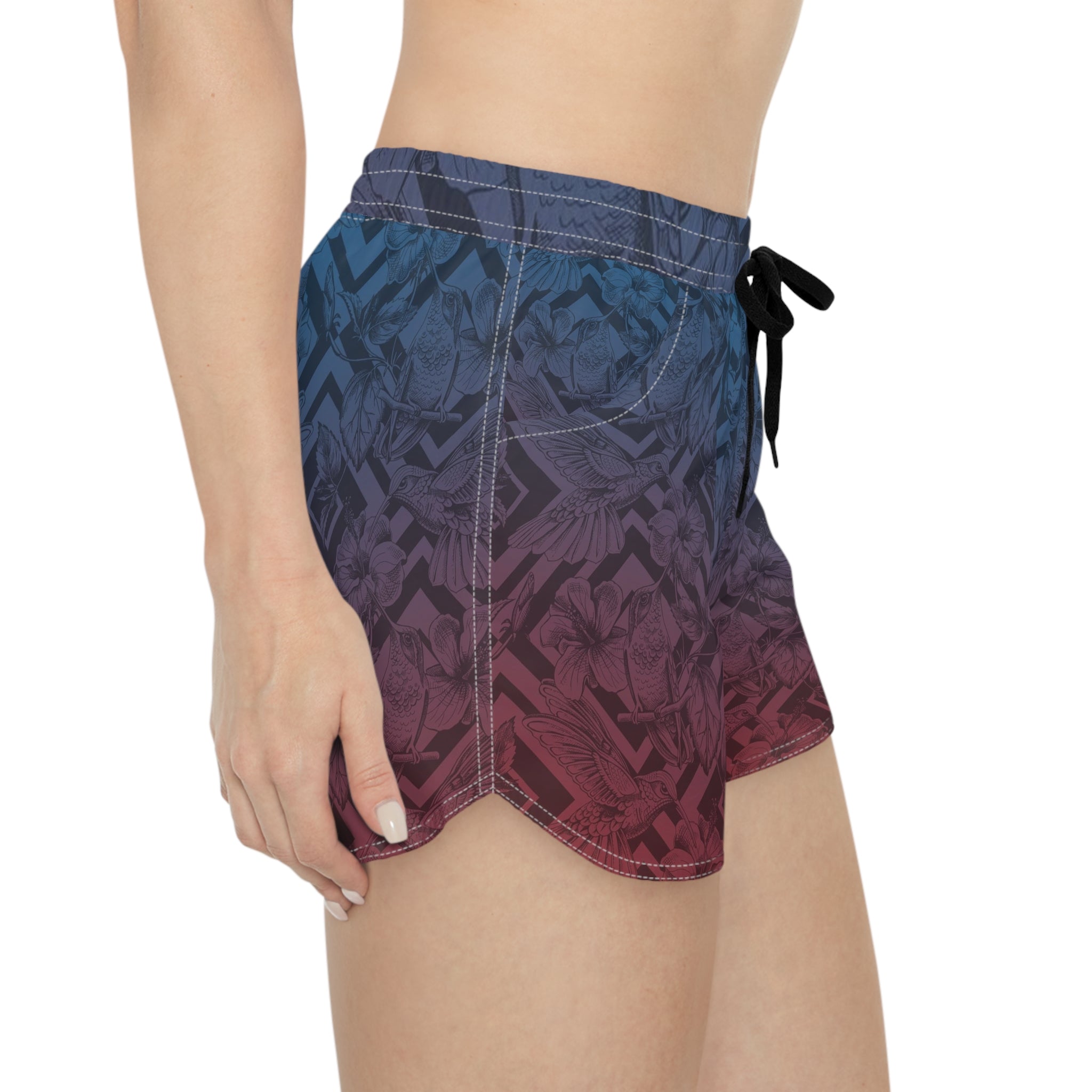 Tropical Twilight Hummingbird Stylish Womens Swim Shorts & Surf Ready Beachwear
