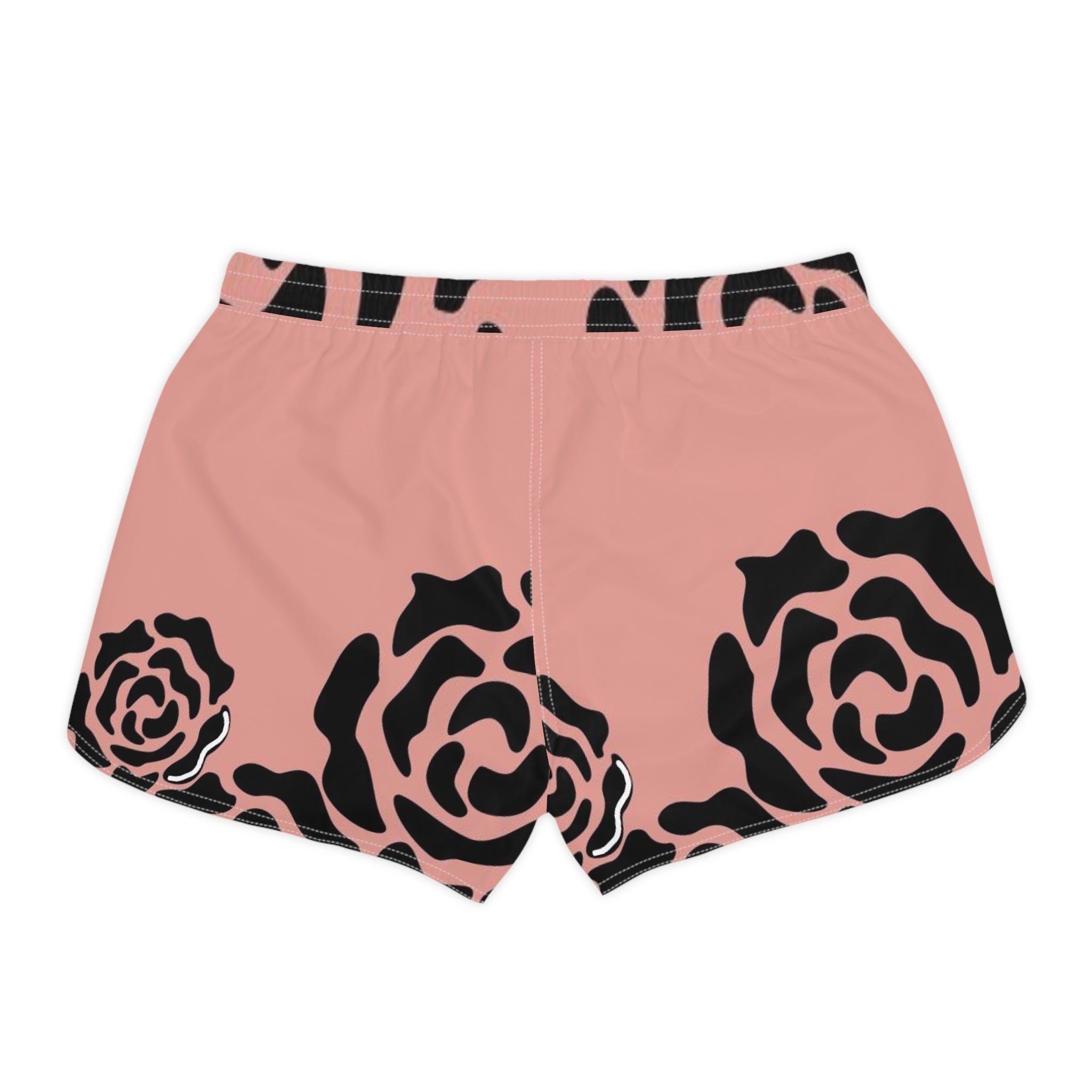 Rose Print Casual Shorts — Pink Black Floral Women’s Summer Shorts