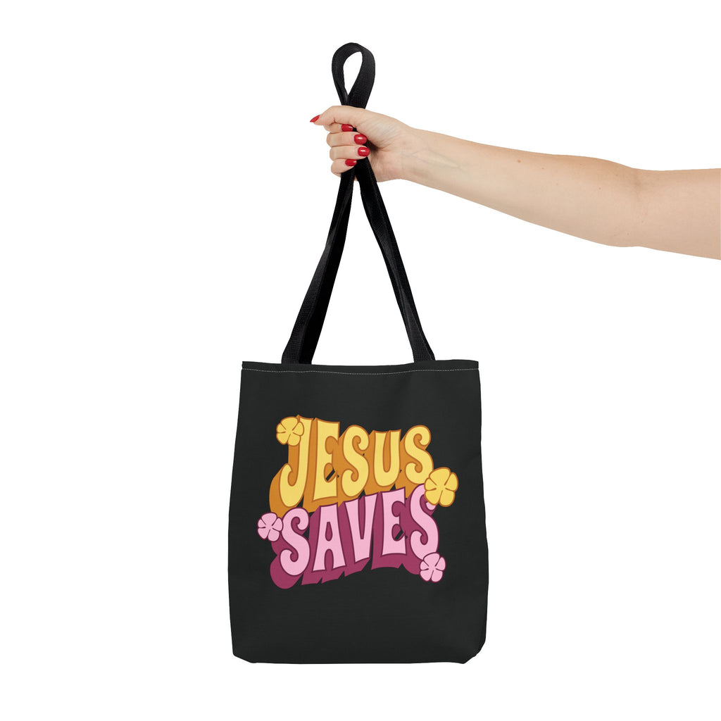 "Jesus Saves" Retro Christian Tote Bag - Stylish Eco-Friendly Shopper for Faithful Souls