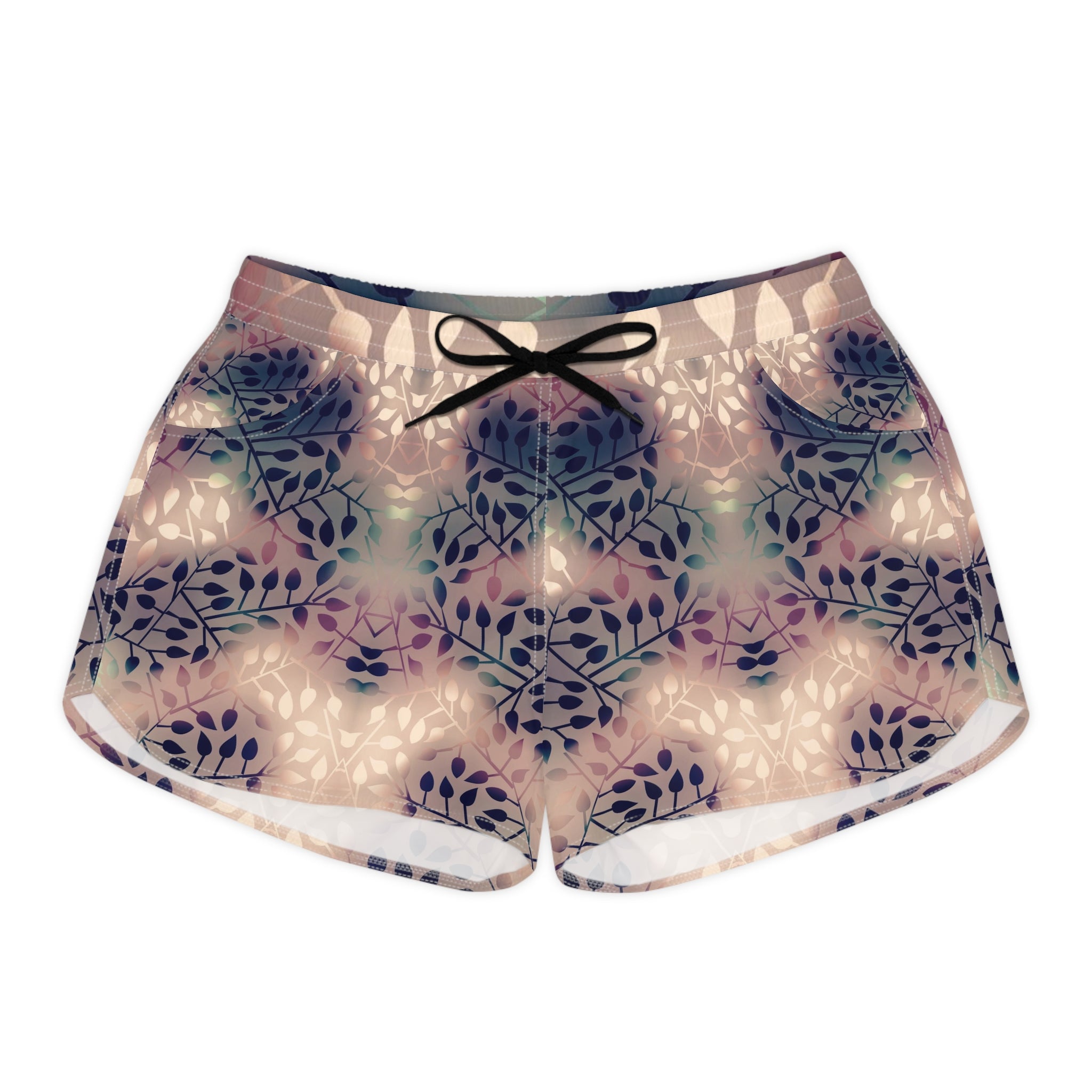 Twilight Garden Women’s Board Shorts-Soft Leaf Print Swim & Surf Shorts