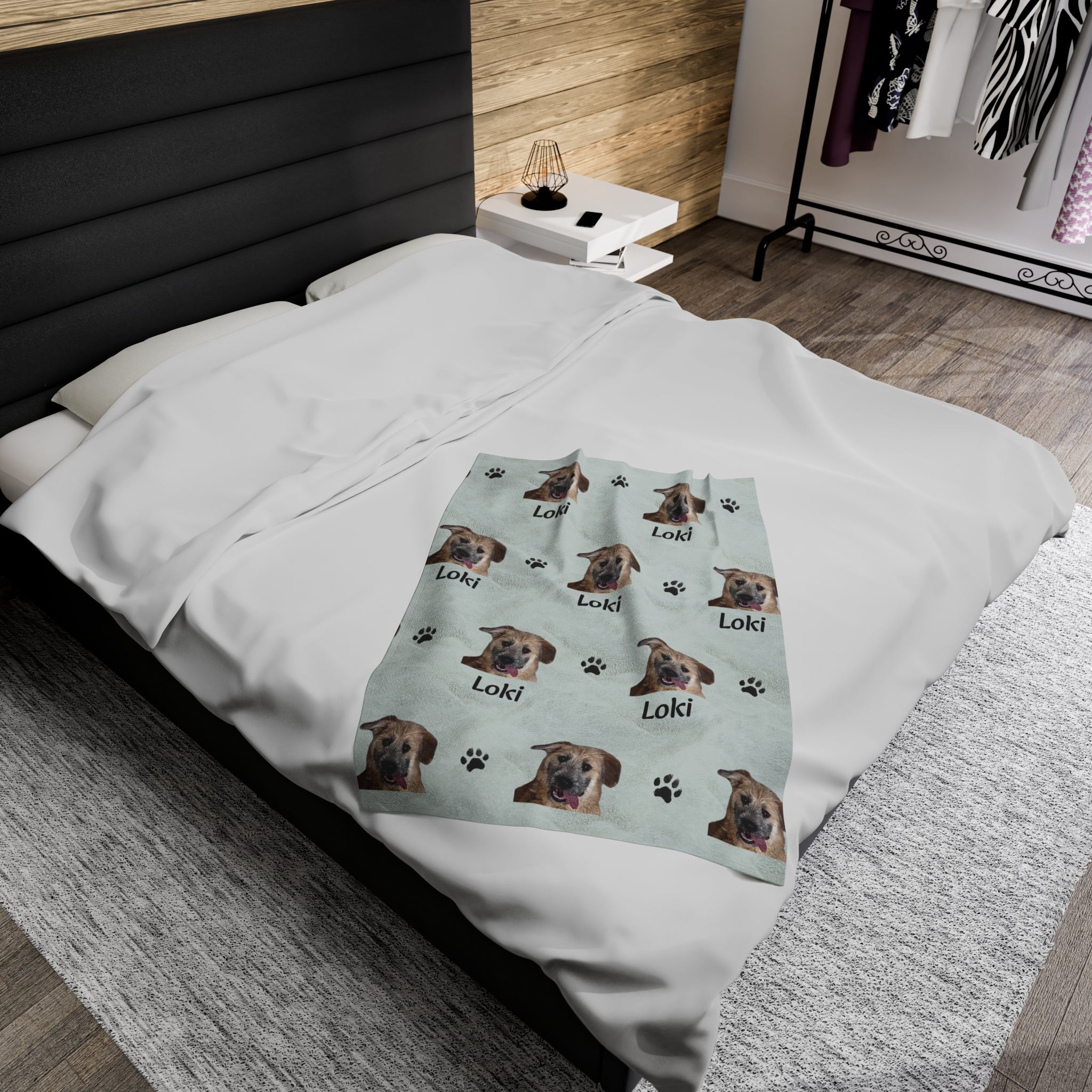 Custom Velveteen Plush Blanket With Pet Face & Name