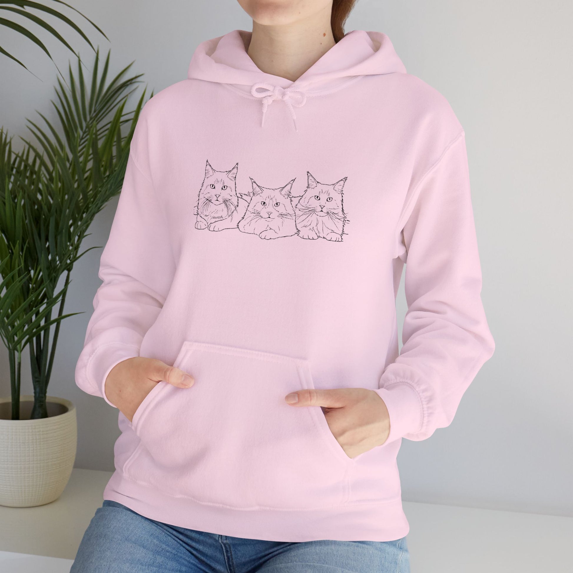 Cute Cat Trio Hoodie —Custom Embroidered Cat Snuggle