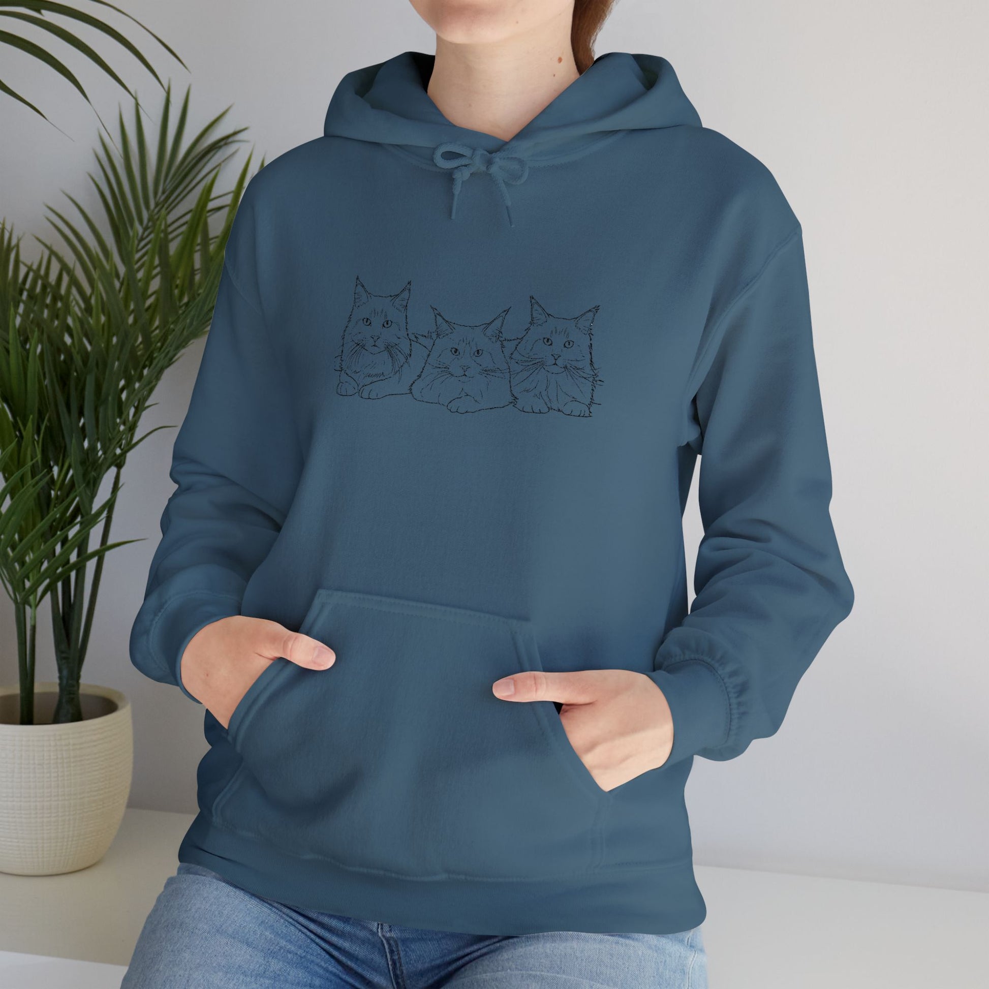 Cute Cat Trio Hoodie —Custom Embroidered Cat Snuggle