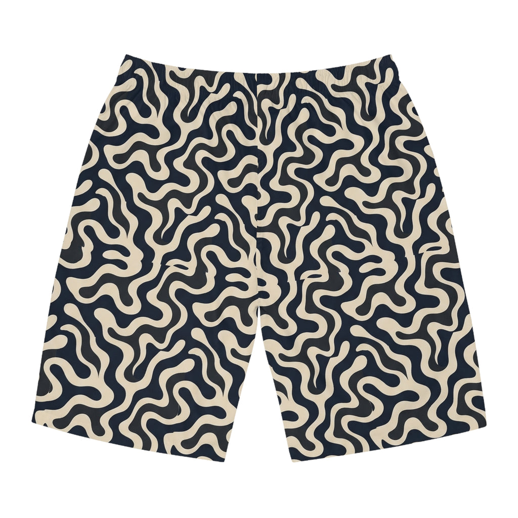 Men's Board Shorts — Retro Organic Wave Pattern Swim Trunks