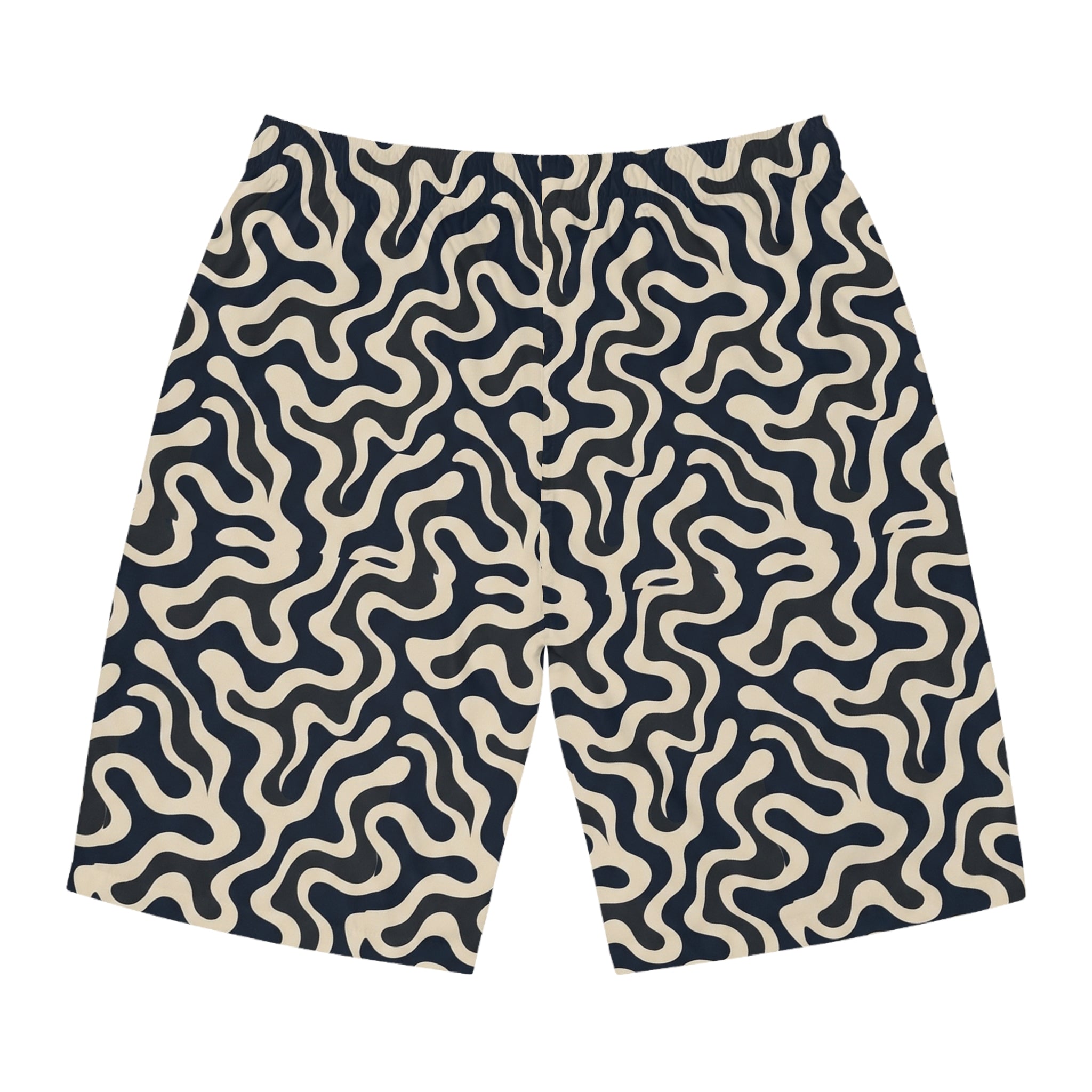 Men's Board Shorts — Retro Organic Wave Pattern Swim Trunks